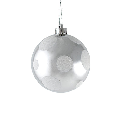 100MM Polka Dot Ball Ornament: Silver & White