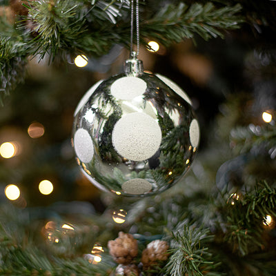 100MM Polka Dot Ball Ornament: Silver & White
