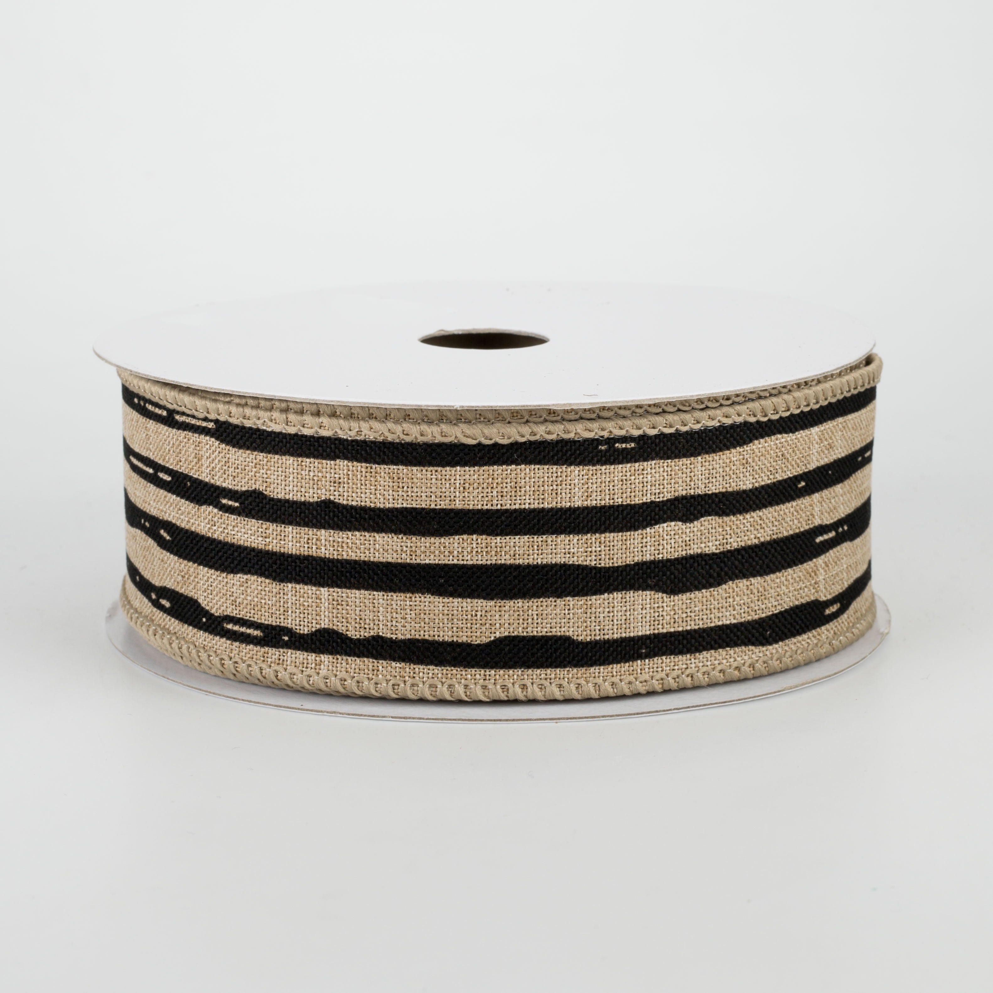 1.5" Irregular Stripes Ribbon: Light Beige & Black (10 Yards)