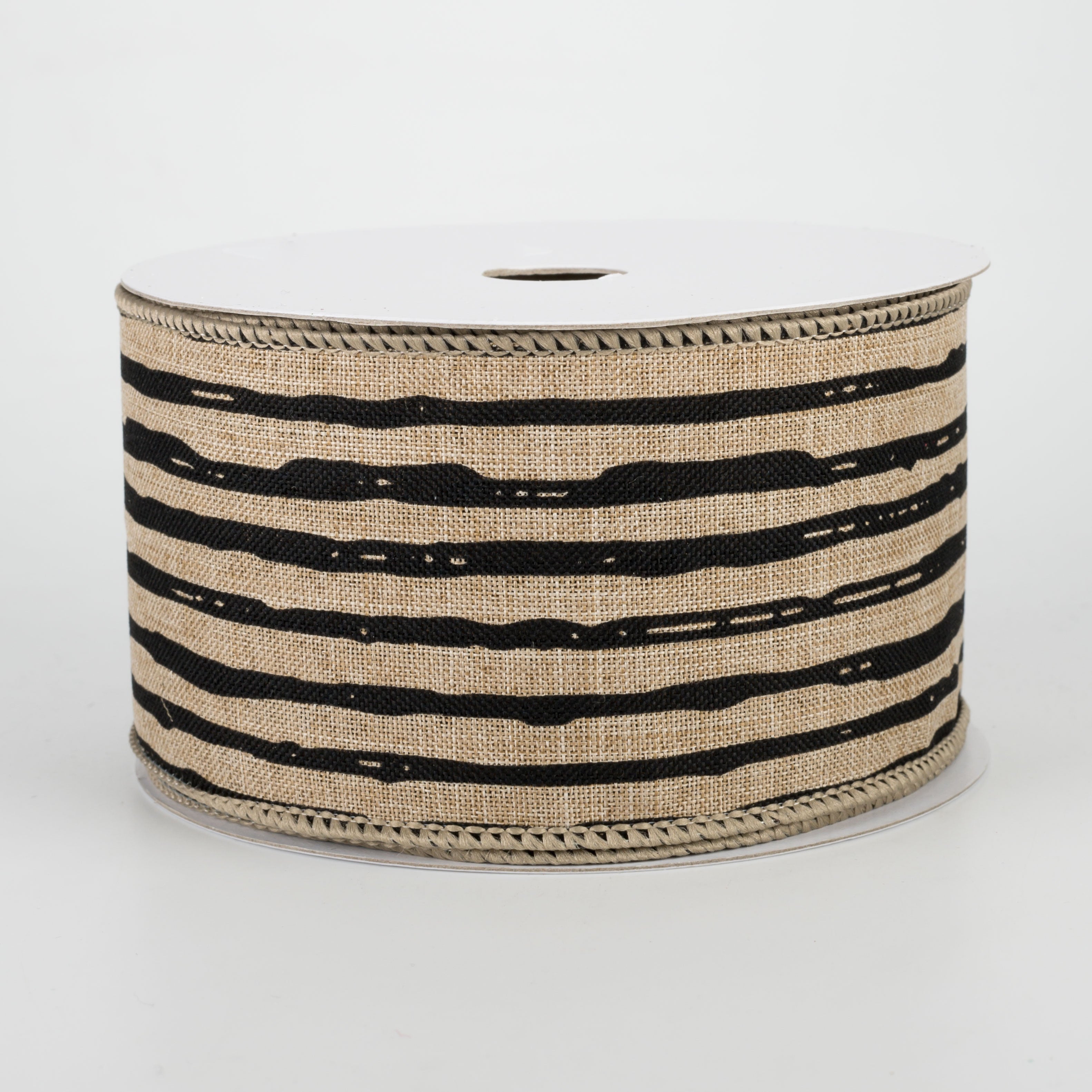 2.5" Irregular Stripes Ribbon: Light Beige & Black (10 Yards)