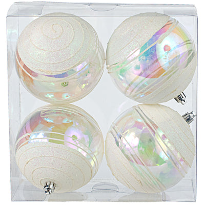 100MM Transparent Glitter Ornament: White (Set of 4)