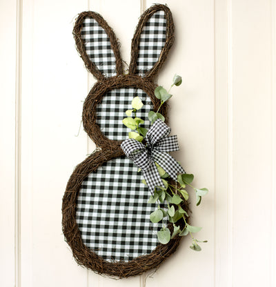 26" Black & White Check Twig Rabbit Decoration