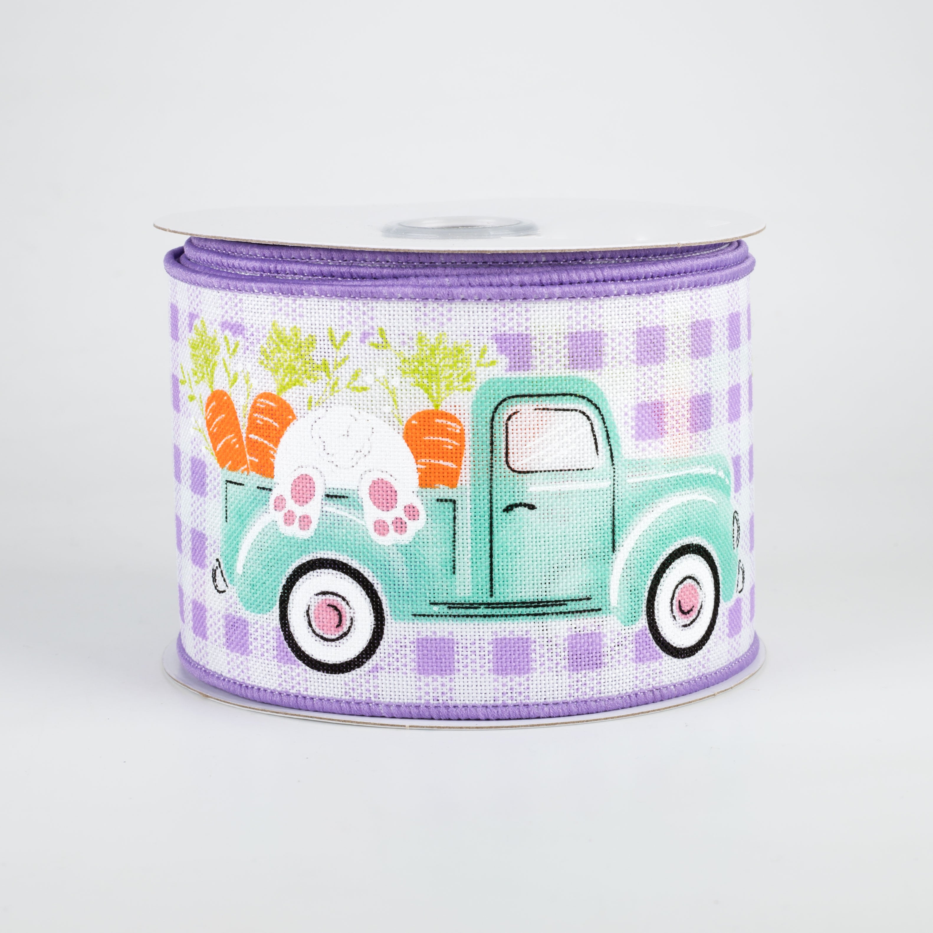 2.5" Truck With Bunny Check Ribbon: Lavender (10 Yards)