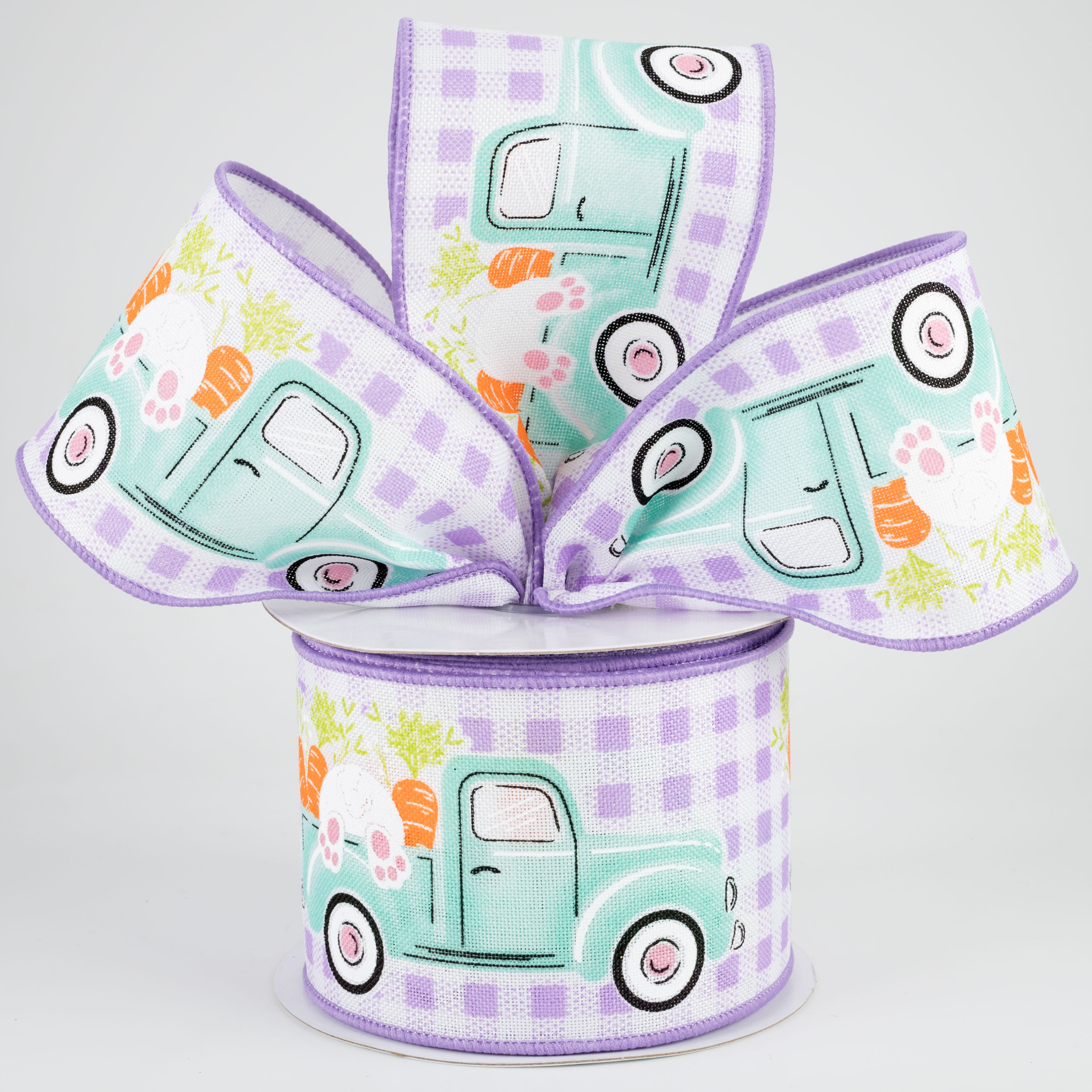 2.5" Truck With Bunny Check Ribbon: Lavender (10 Yards)
