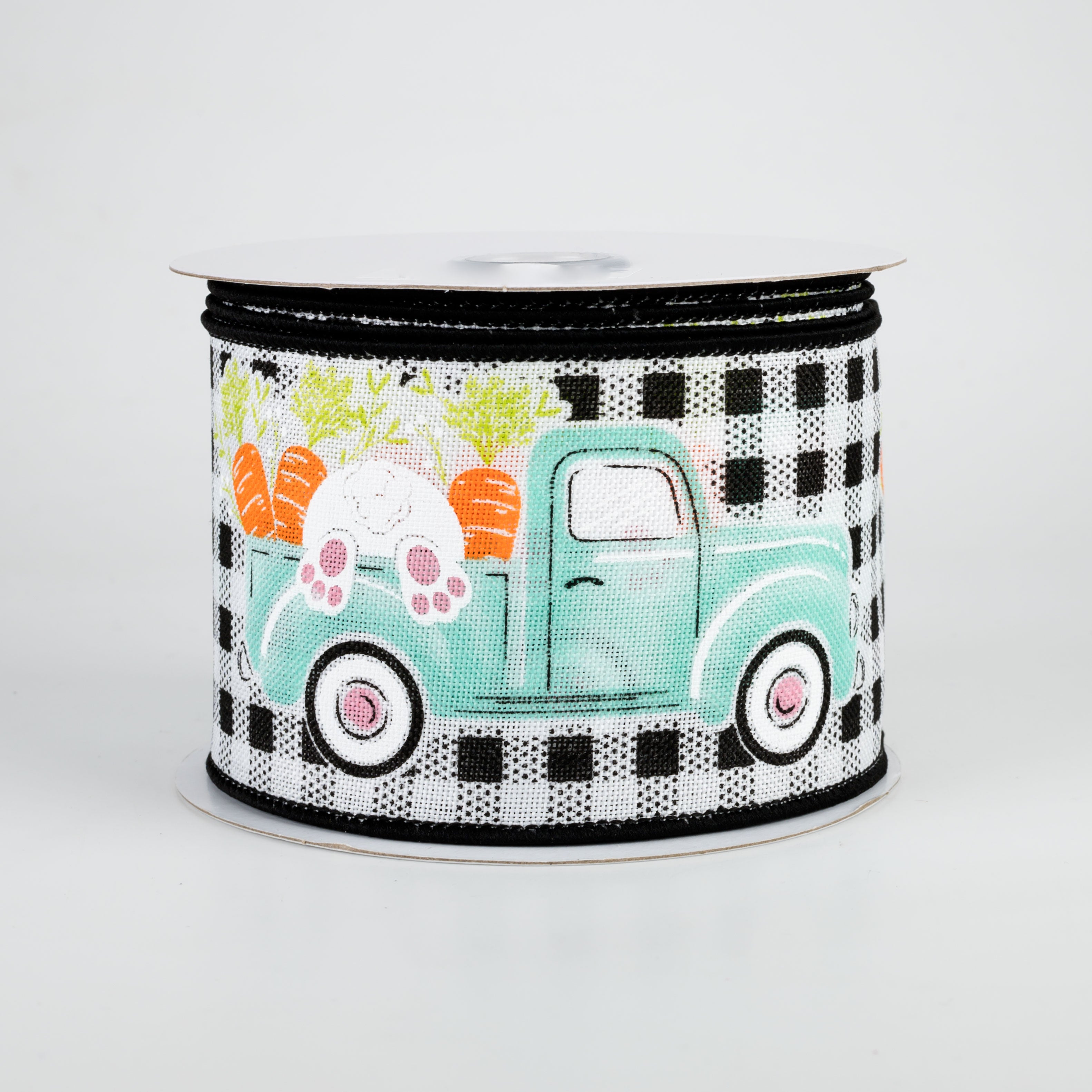 2.5" Truck With Bunny Check Ribbon: Black (10 Yards)