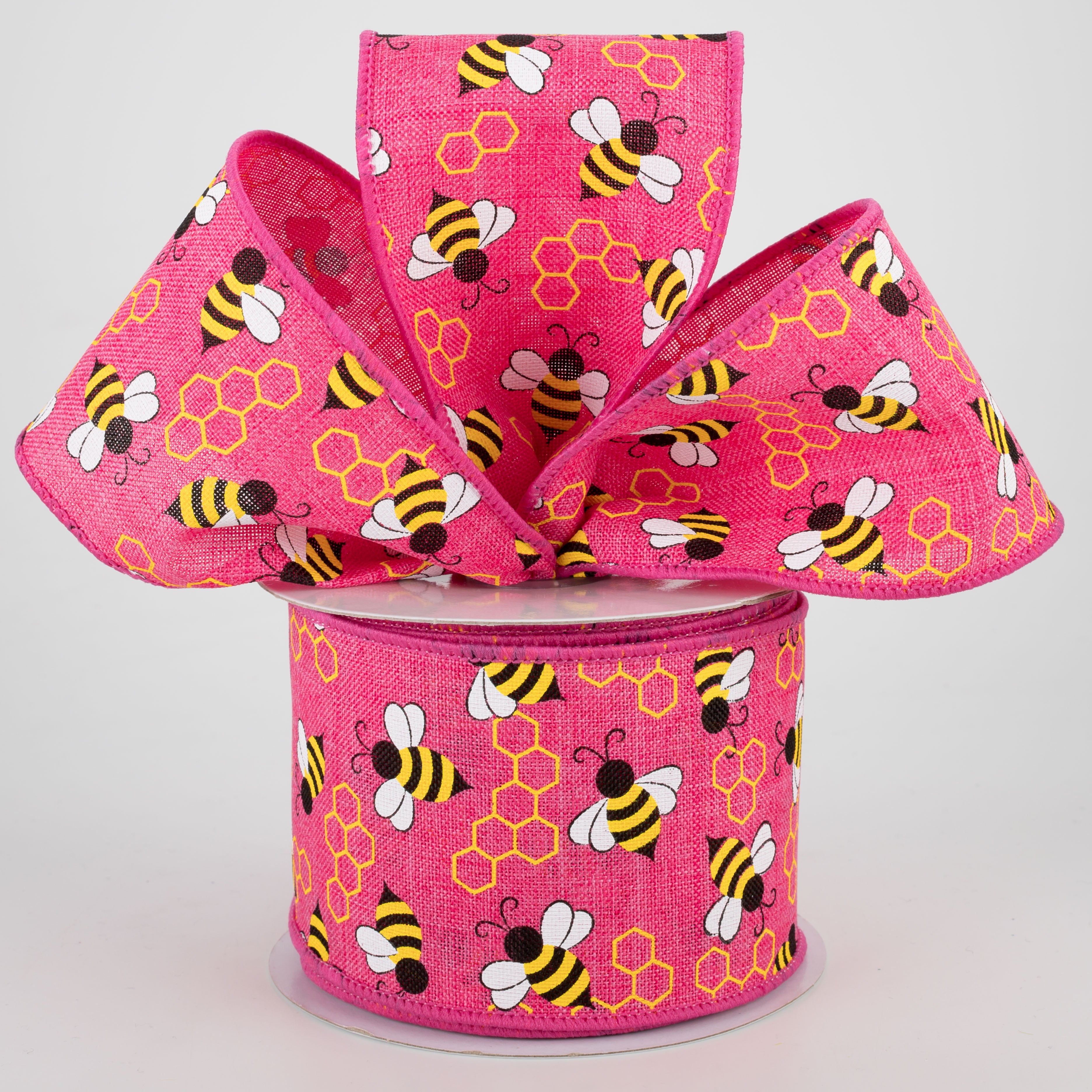 2.5" Mini Bumblebees Ribbon: Hot Pink (10 Yards)