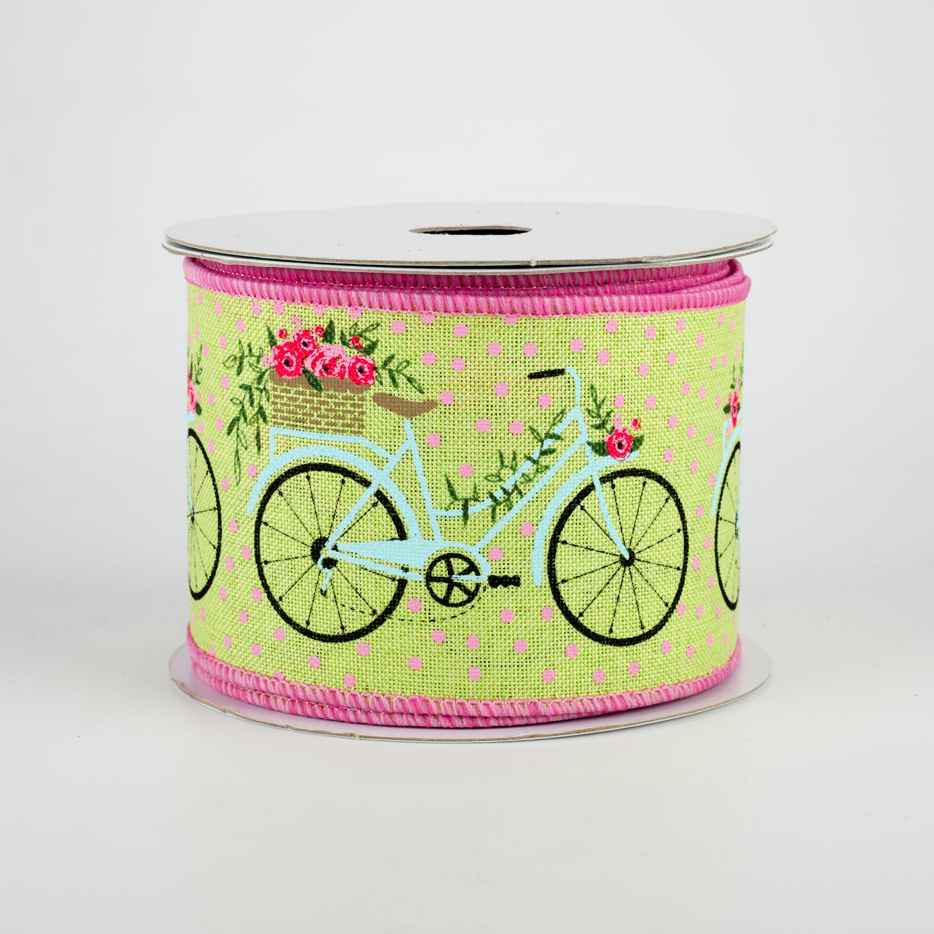 2.5" Bicycles & Blooms Ribbon: Bright Green (10 Yards)