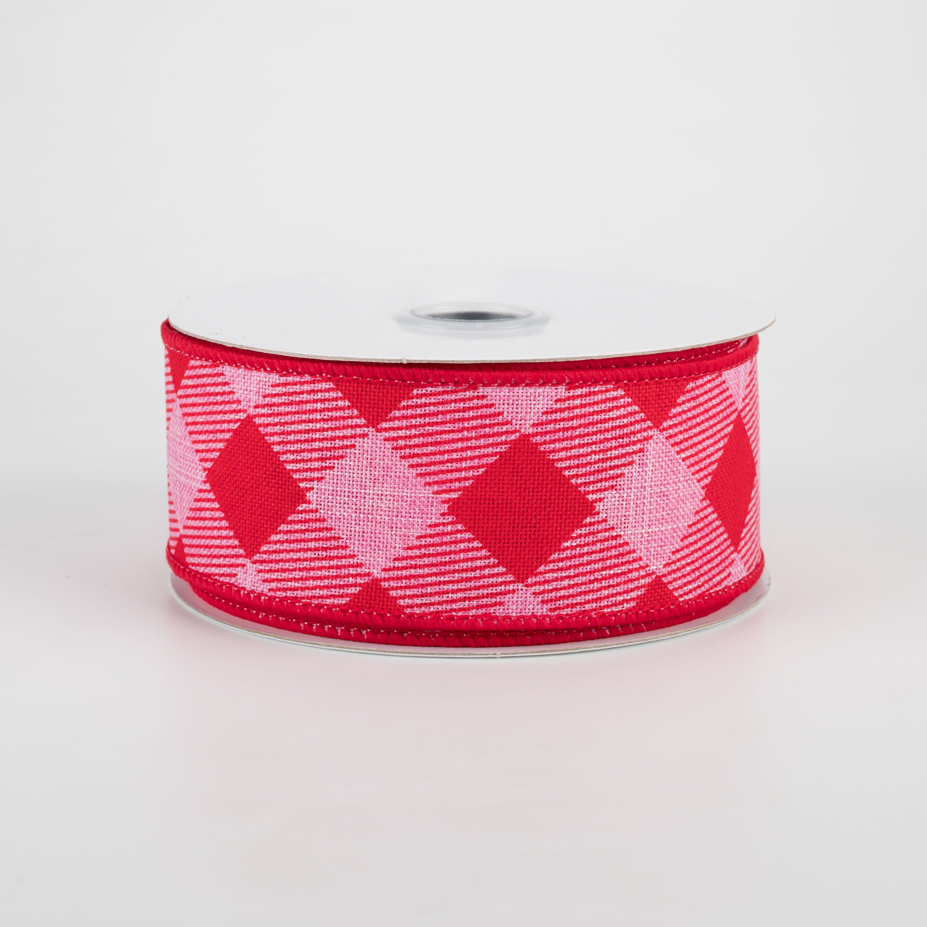 1.5" Diagonal Stripe Check Ribbon: Pink & Red (10 Yards)