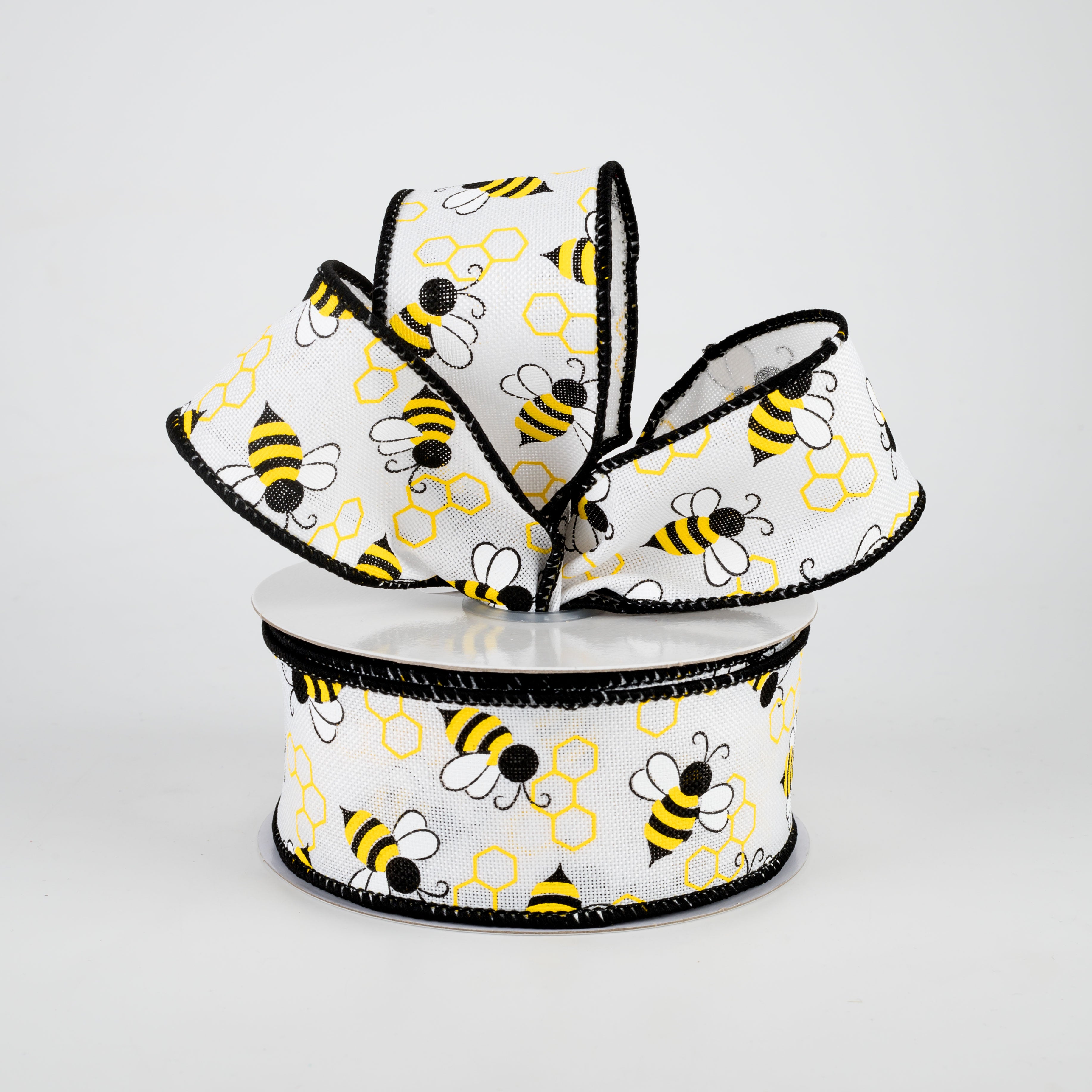 1.5" Mini Bumblebee Ribbon: White (10 Yards)