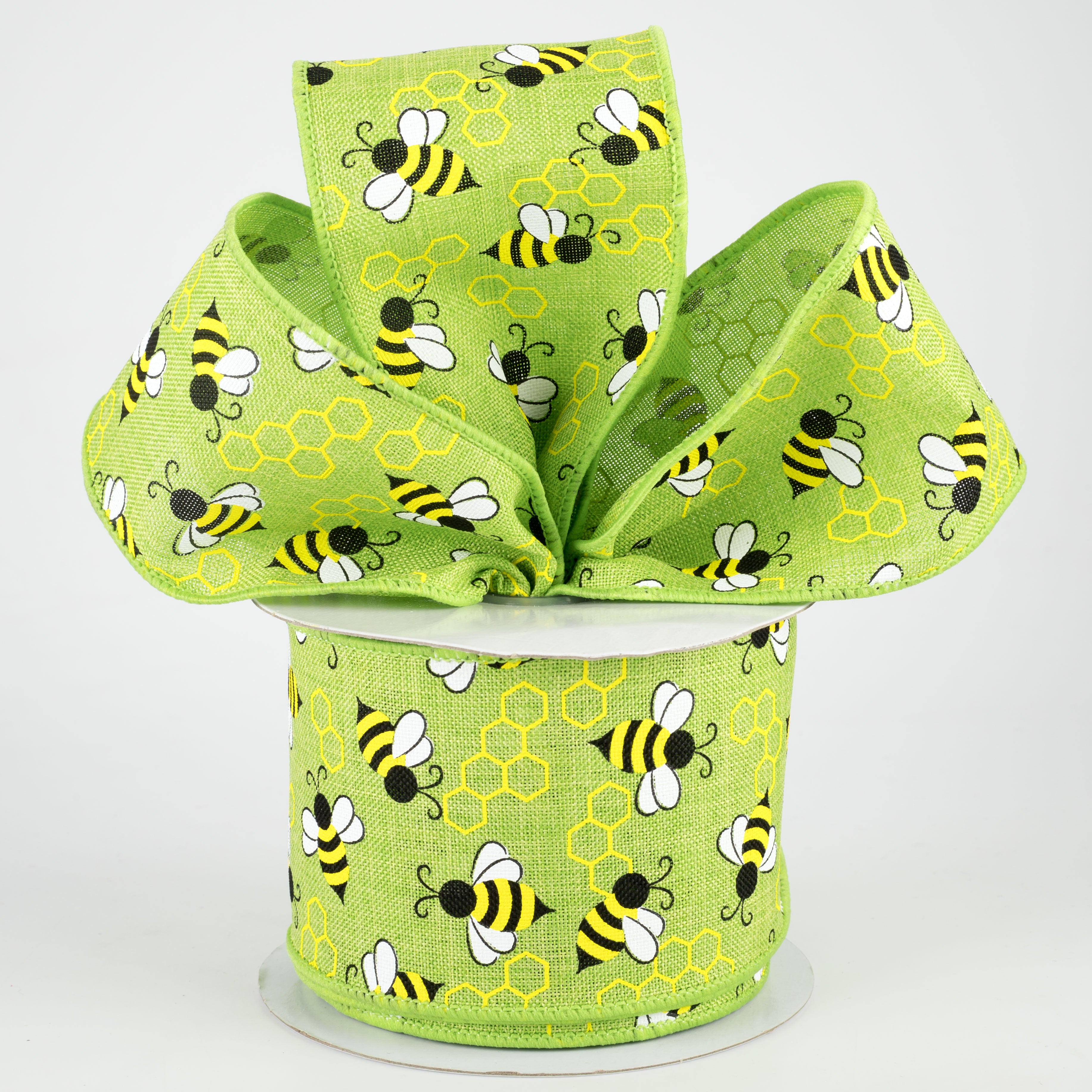 2.5" Mini Bumblebees Ribbon: Lime (10 Yards)
