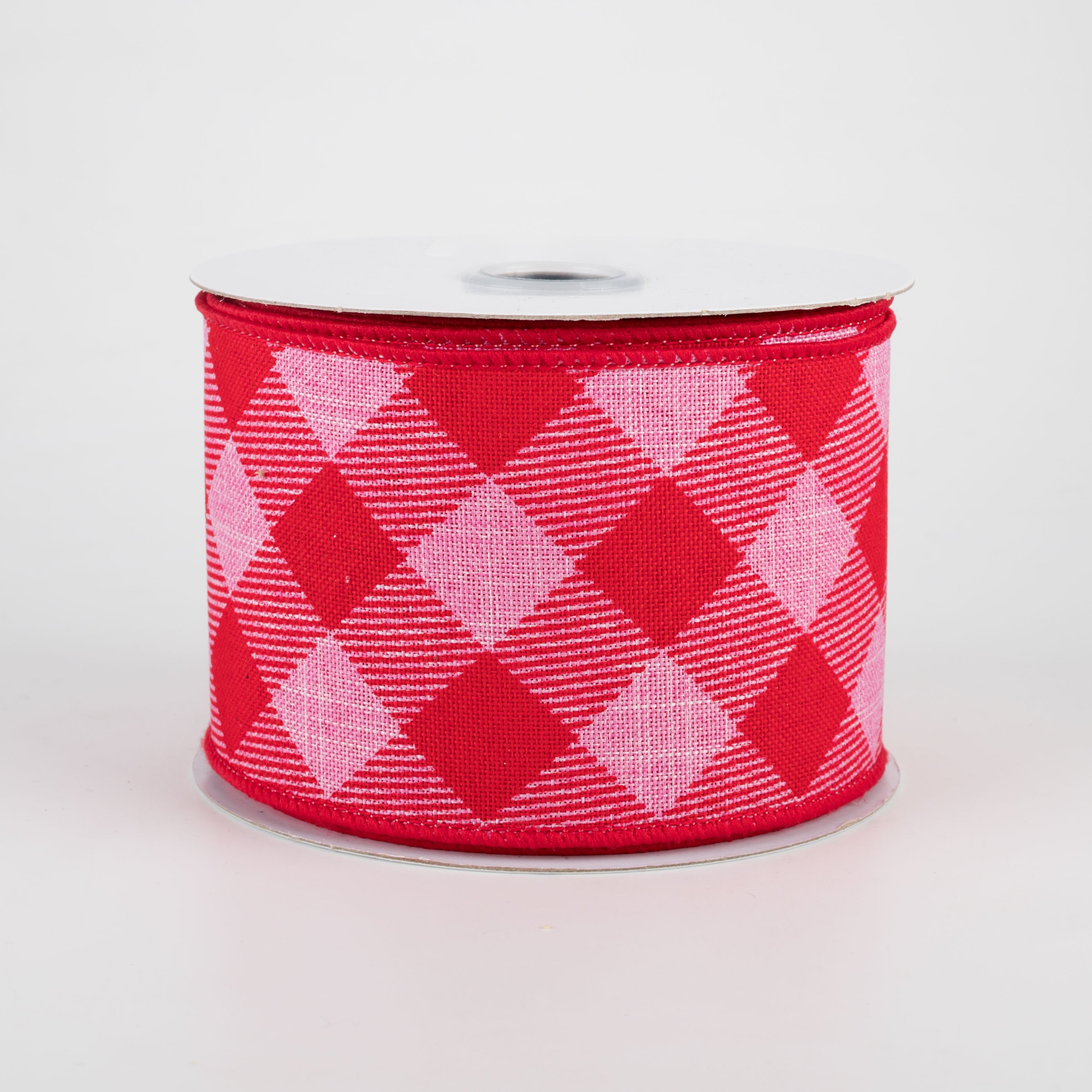2.5" Diagonal Stripe Check Ribbon: Pink & Red (10 Yards)