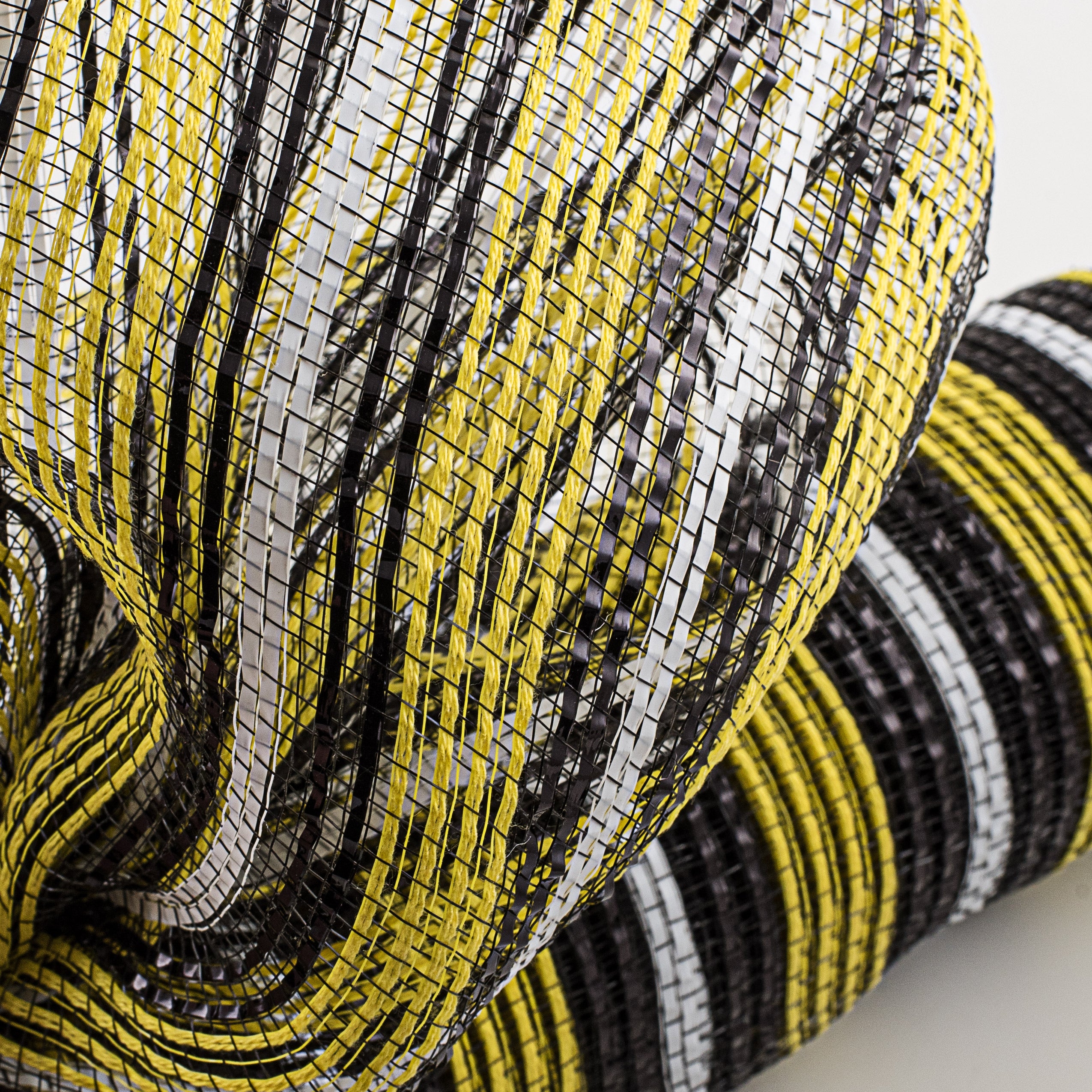 21" Fabric Bold Stripe Mesh: Yellow, Black, White