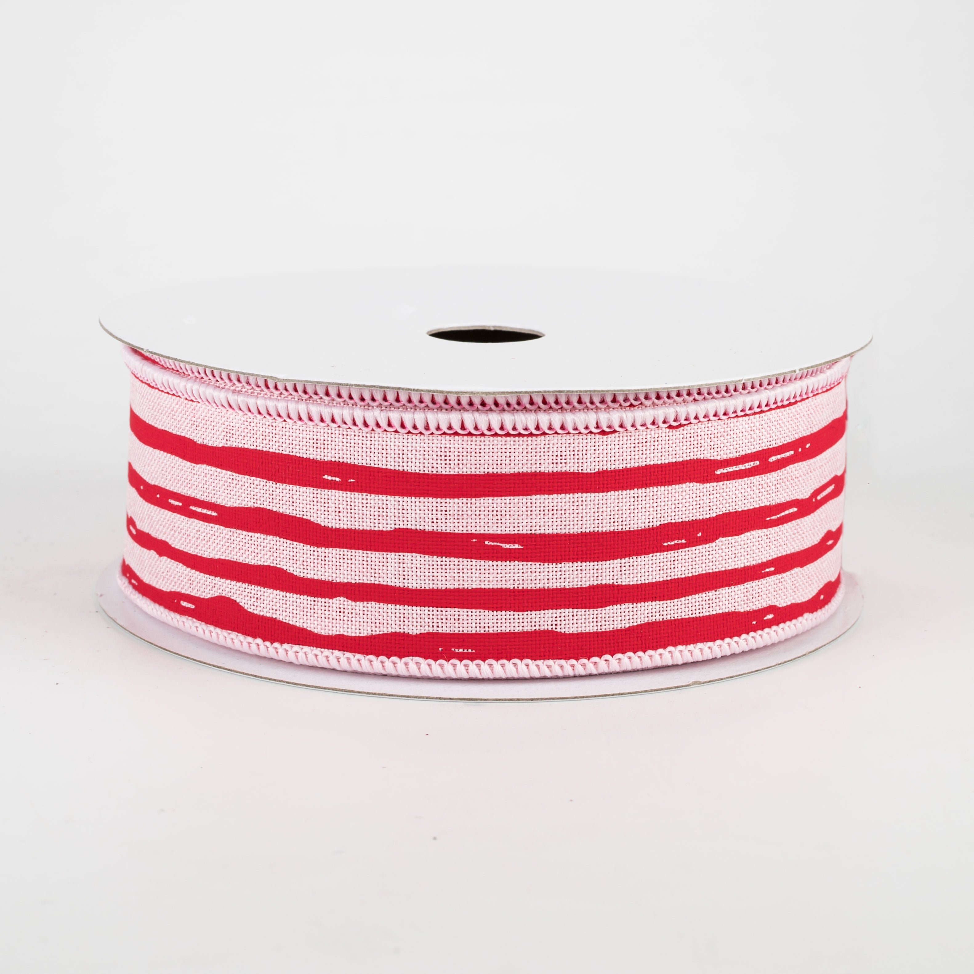 1.5" Irregular Stripes Ribbon: Pale Pink & Red (10 Yards)