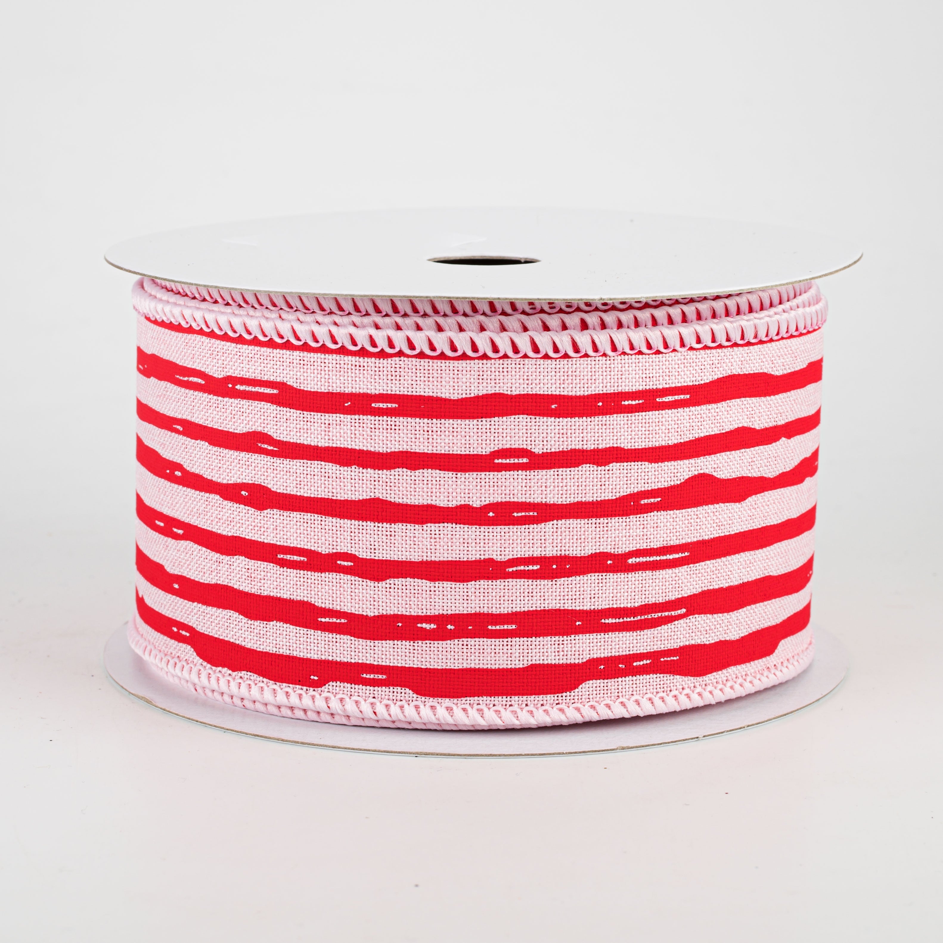 2.5" Irregular Stripes Ribbon: Pale Pink & Red (10 Yards)