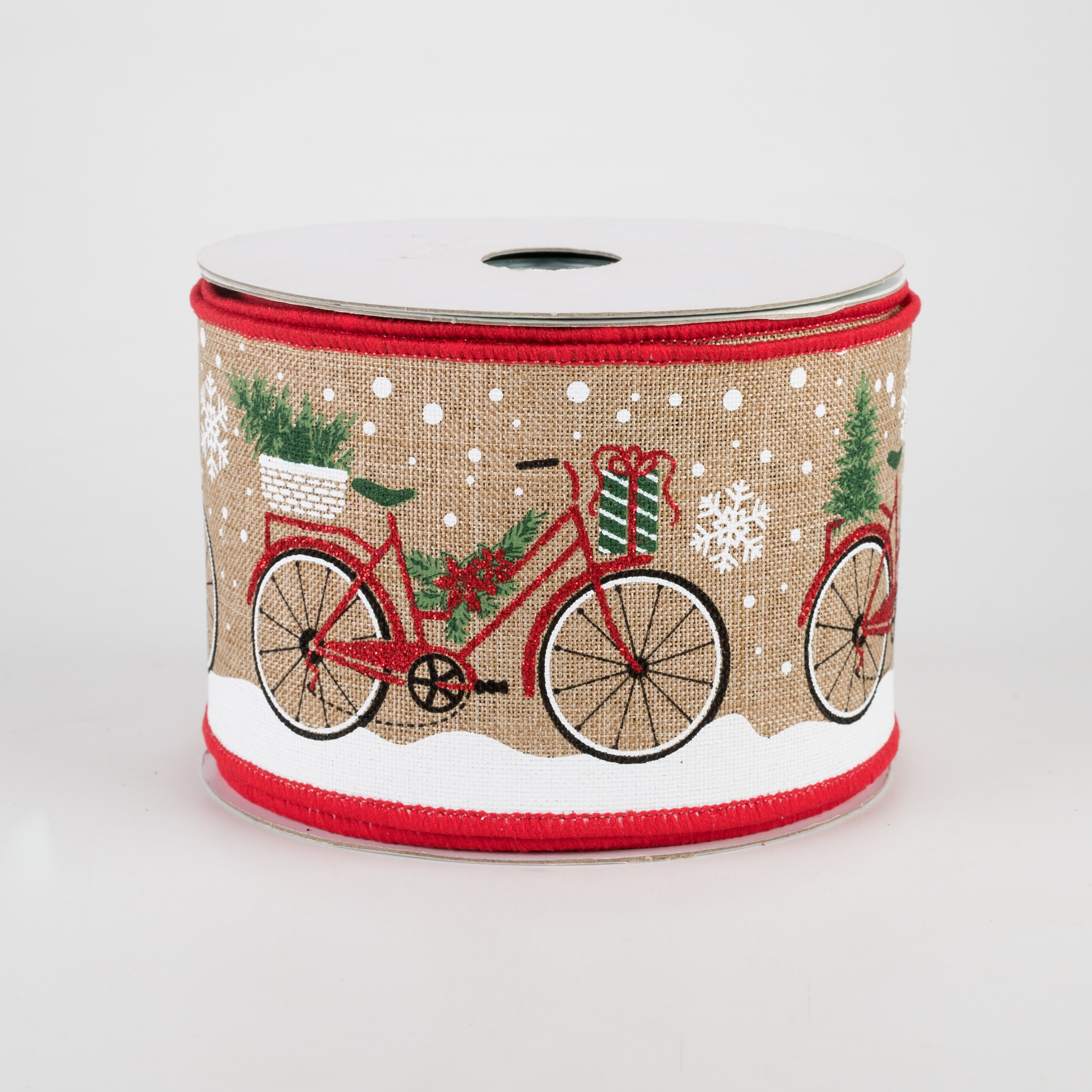 2.5" Christmas Bicycle Ribbon: Light Beige (10 Yards)