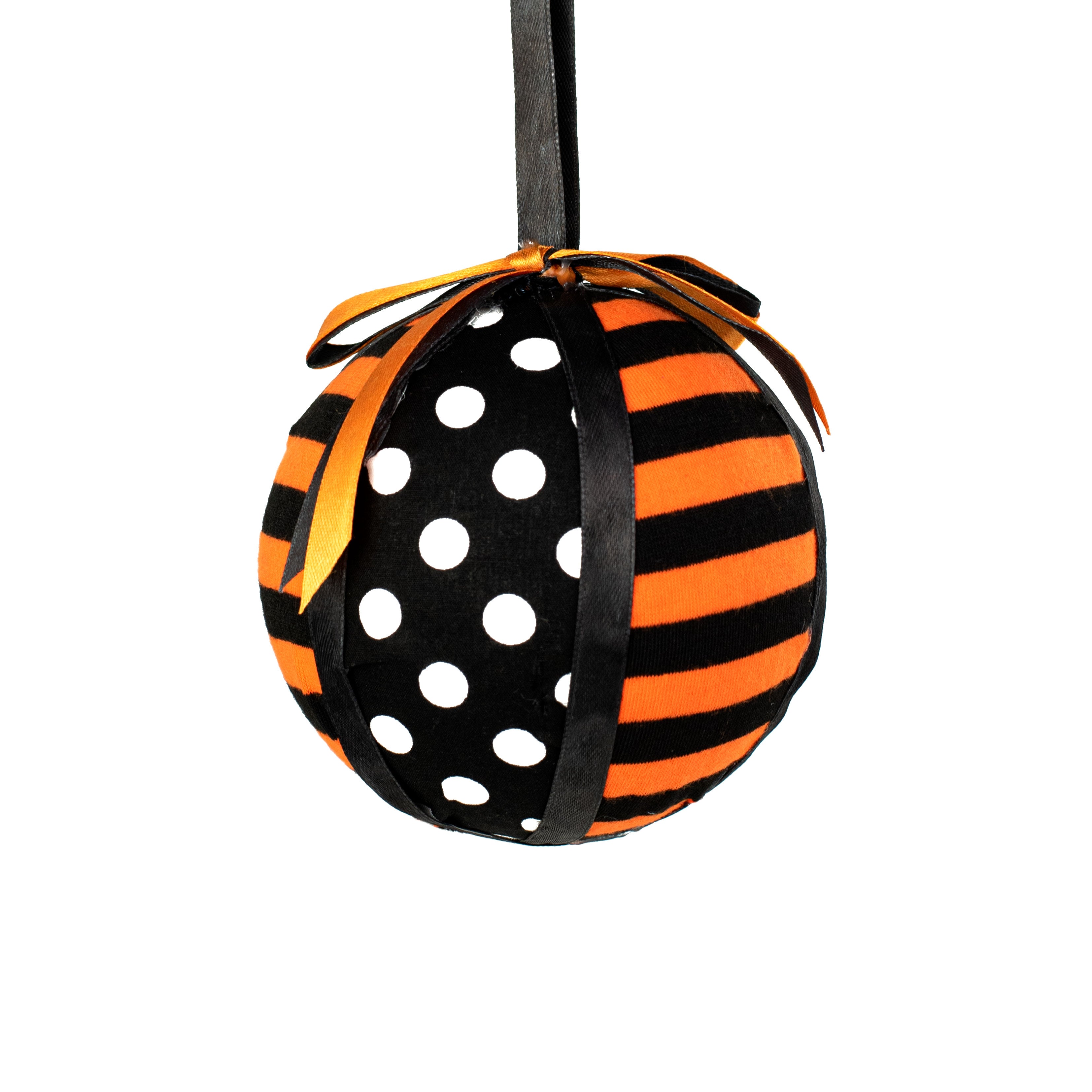 4.5" Polka Dot Stripe Ribbon Ball: Black, Orange, White