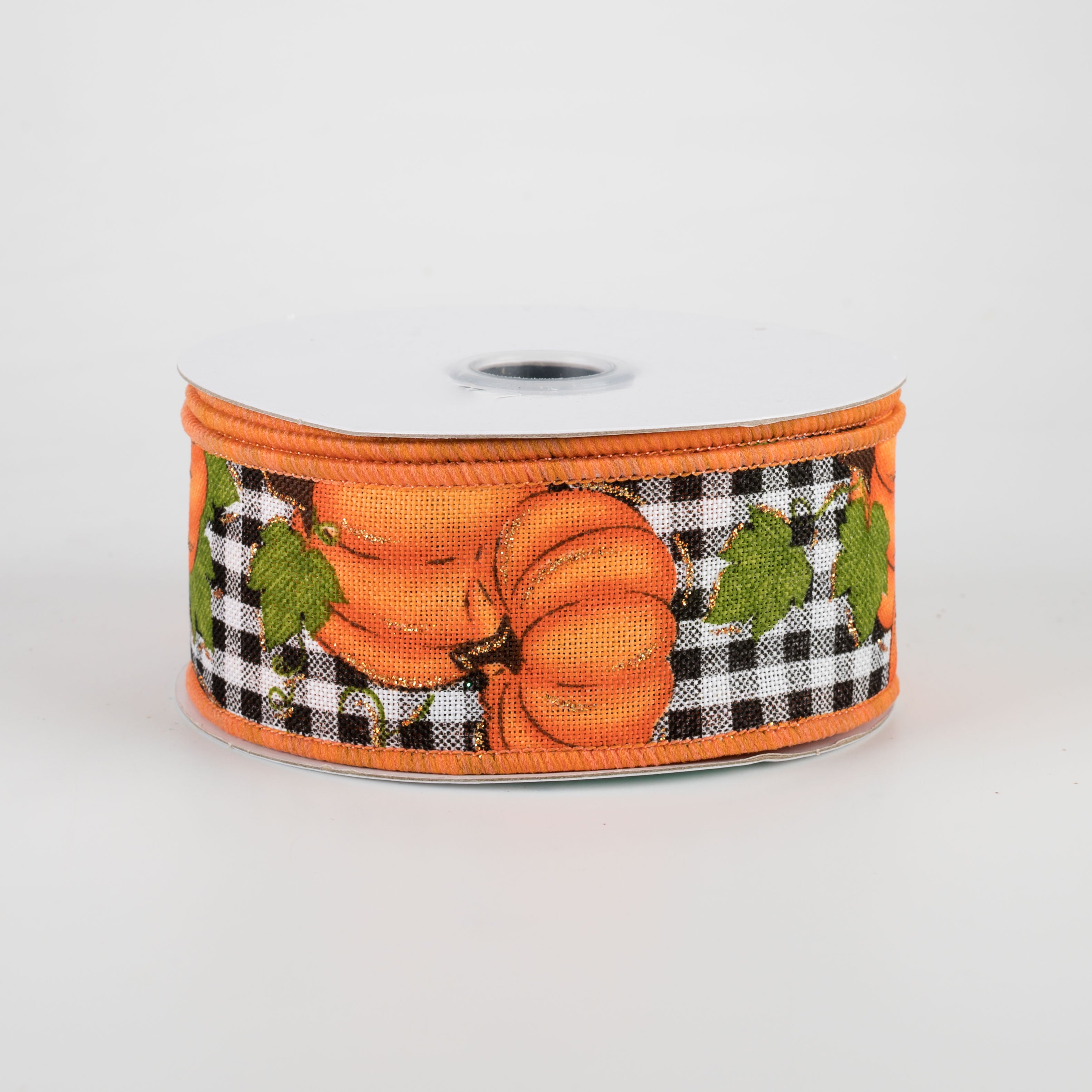 1.5" Pumpkin Patch Check Ribbon: Orange, Moss, Black, White (10 Yards)
