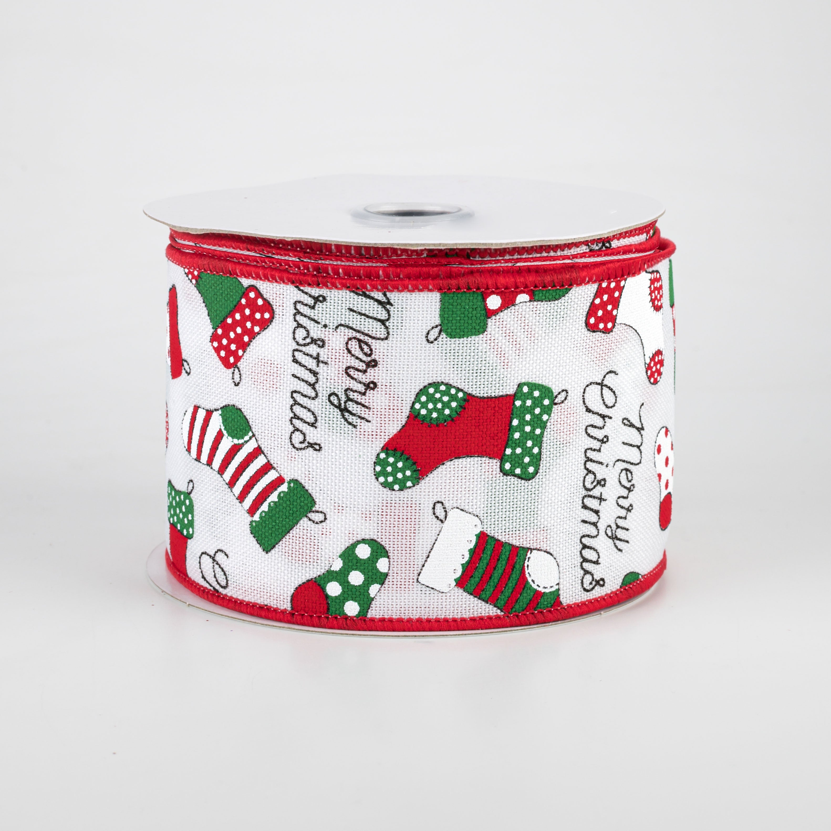 2.5" Christmas Stockings Ribbon: White (10 Yards)