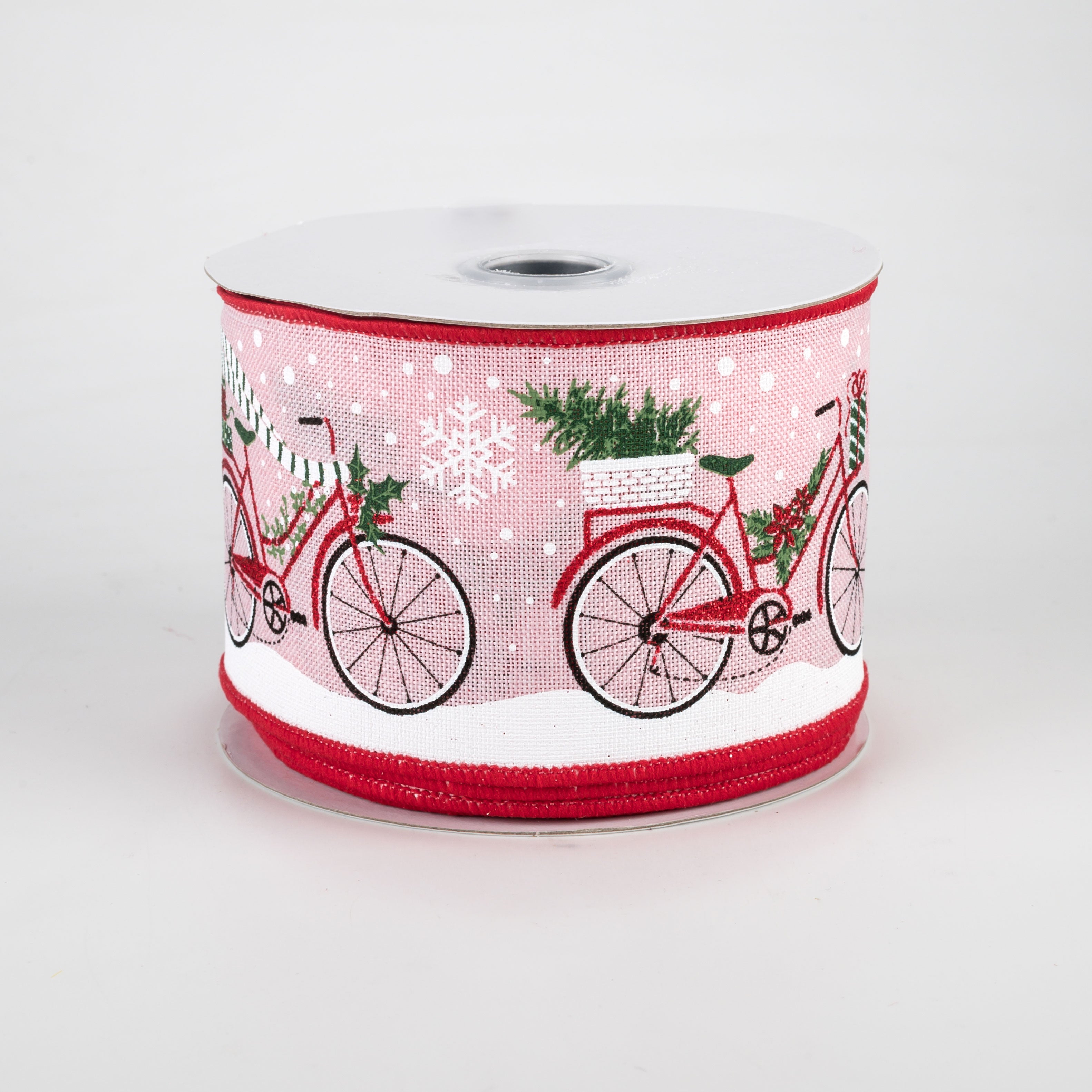 2.5" Christmas Bicycle Ribbon: Pink (10 Yards)