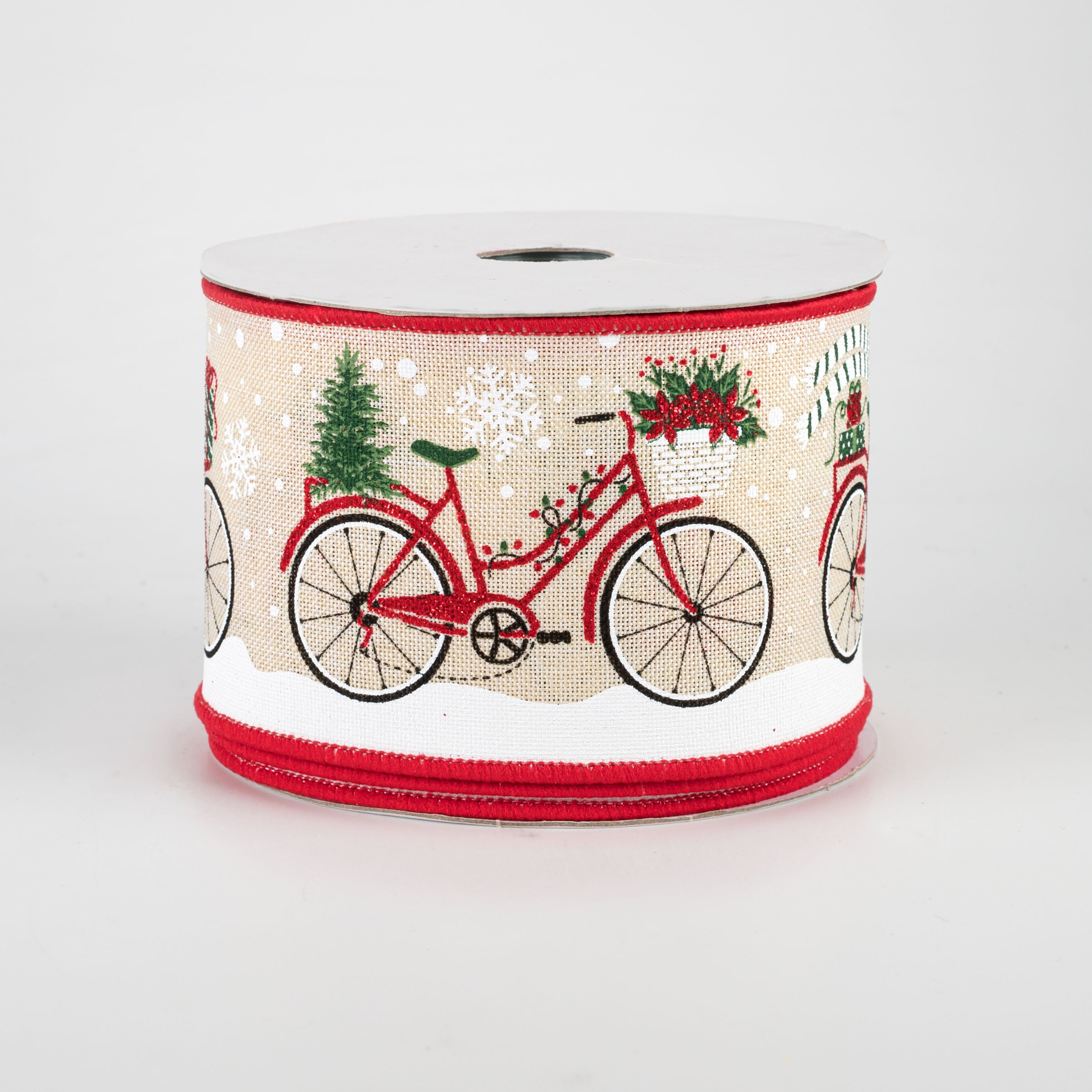2.5" Christmas Bicycle Ribbon: Cream (10 Yards)