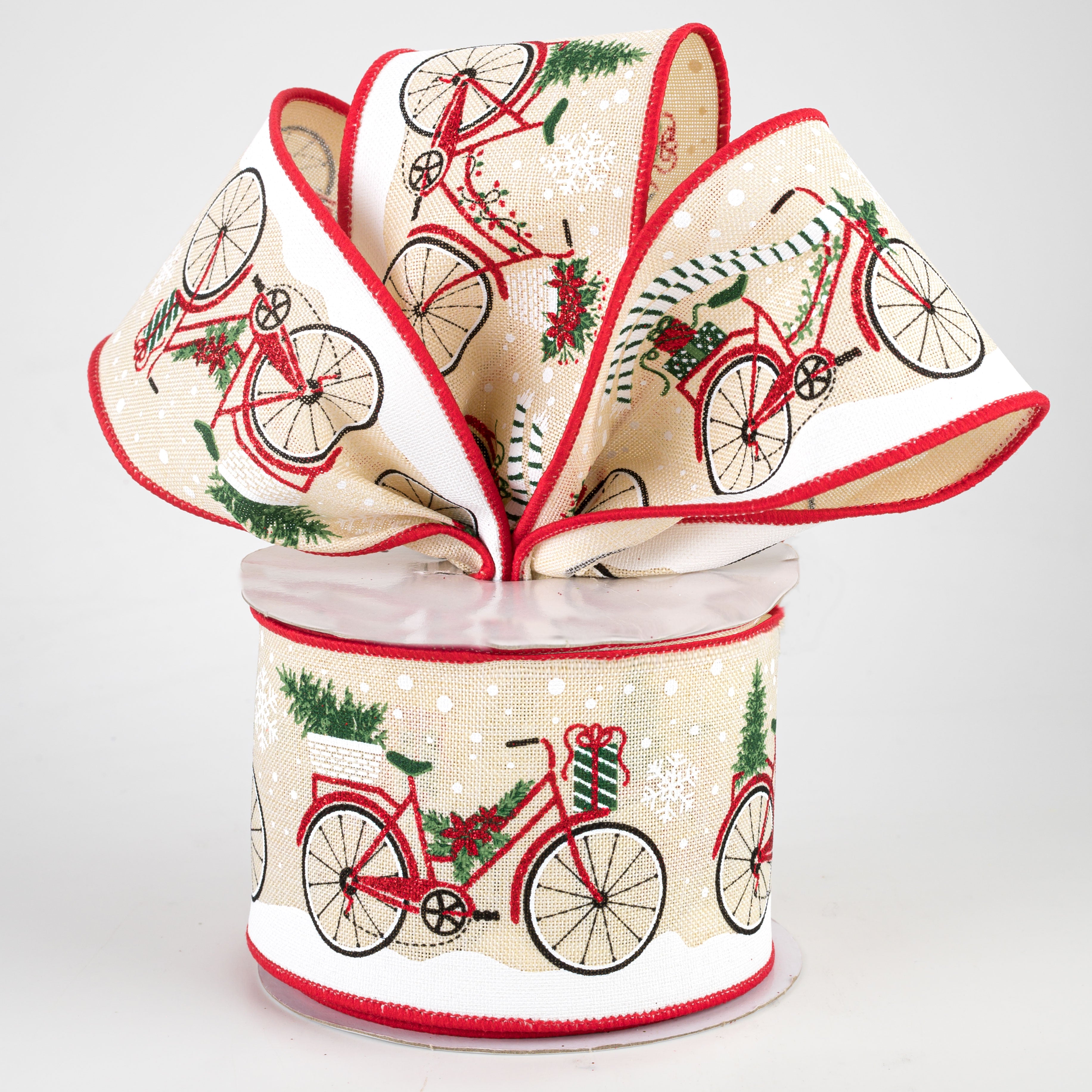 2.5" Christmas Bicycle Ribbon: Cream (10 Yards)