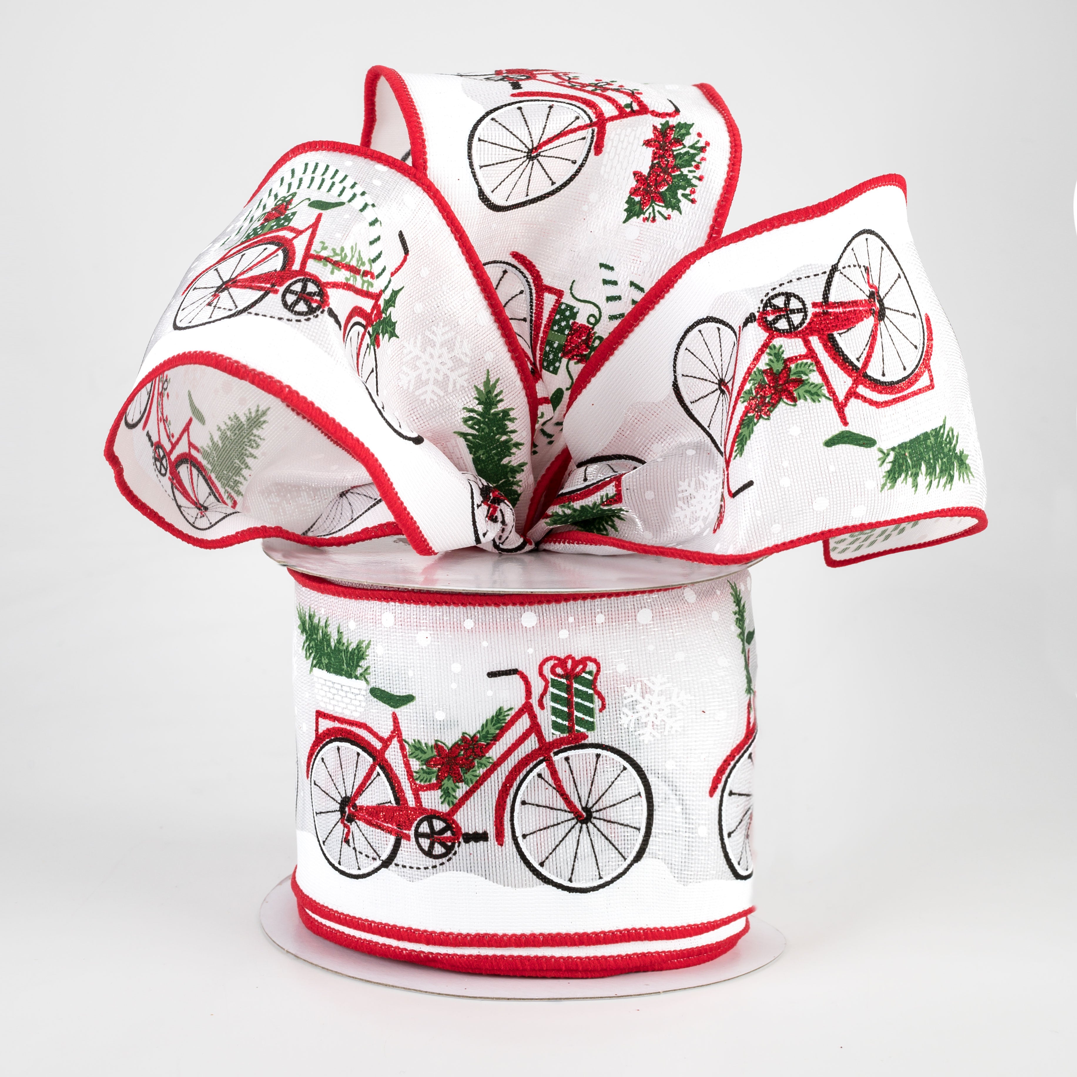 2.5" Christmas Bicycle Ribbon: White (10 Yards)