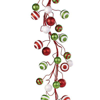 5' Glitter Ball Wired Garland: Red, Lime Green, White