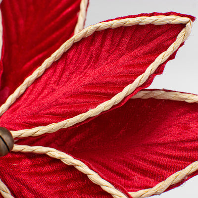 23" Velvet Poinsettia Stem: Red With Natural Piping
