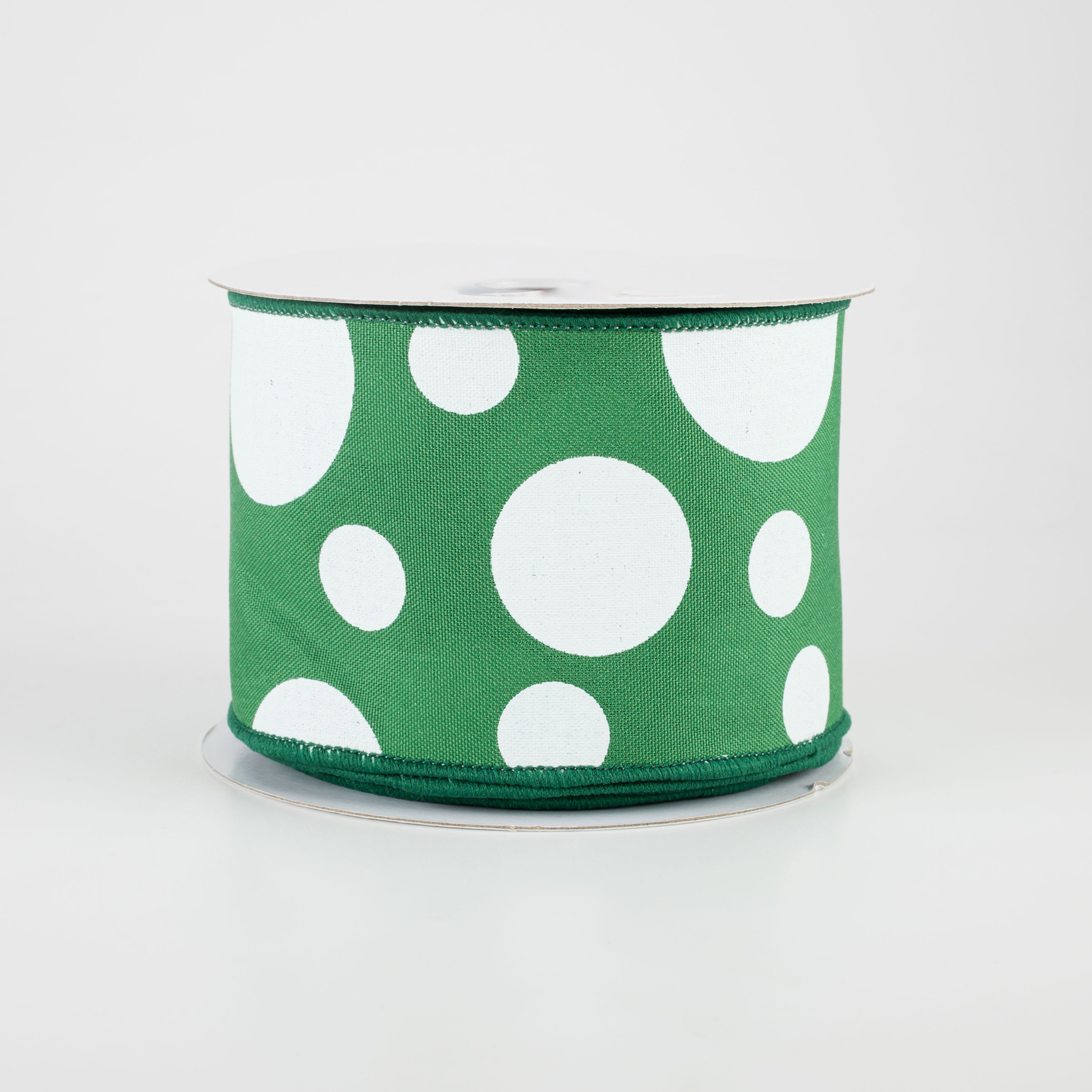 2.5" Giant Three Size Polka Dot Ribbon: Emerald Green & White (10 Yards)