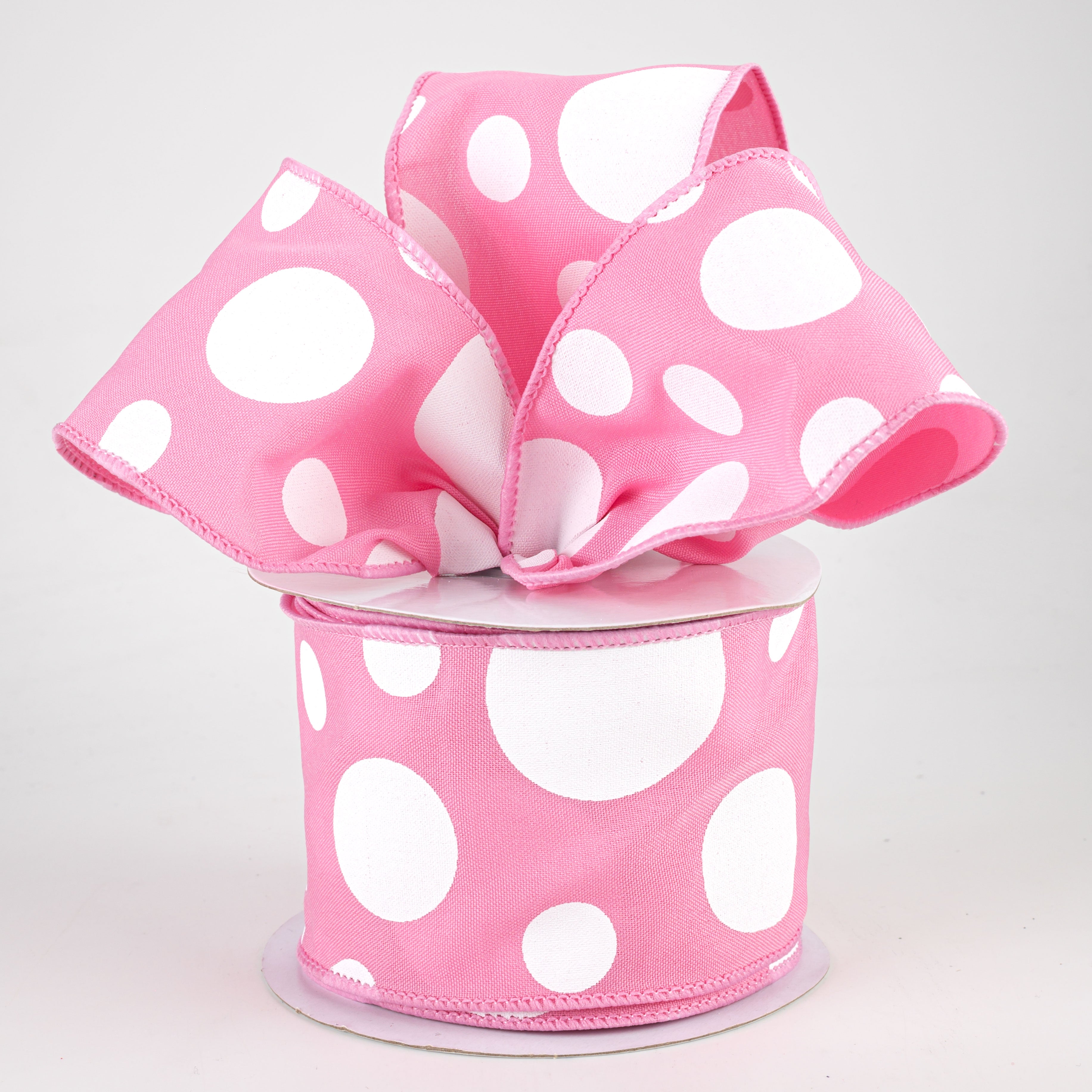 2.5" Giant Three Size Polka Dot Ribbon: Pink & White (10 Yards)