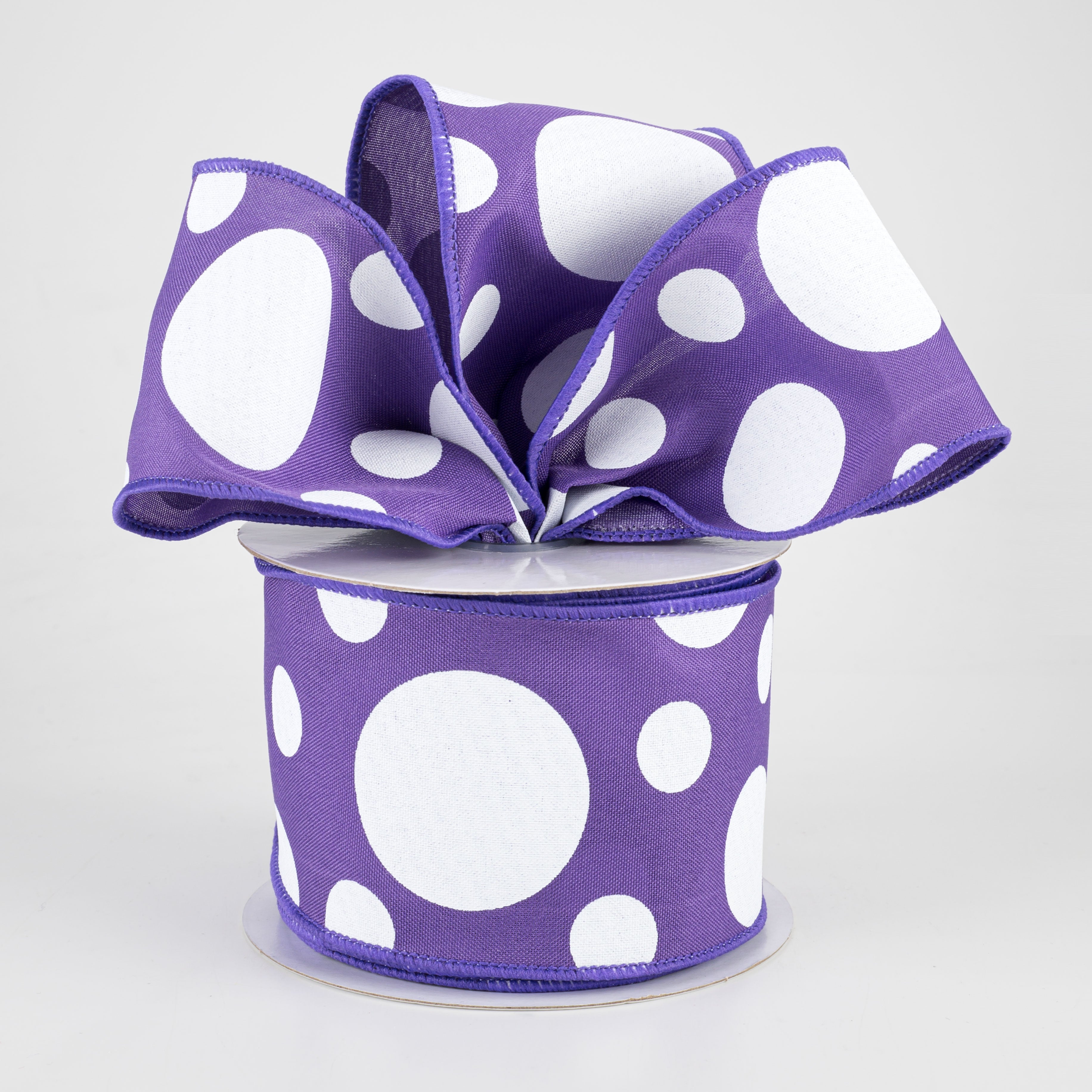2.5" Giant Three Size Polka Dot Ribbon: Purple & White (10 Yards)