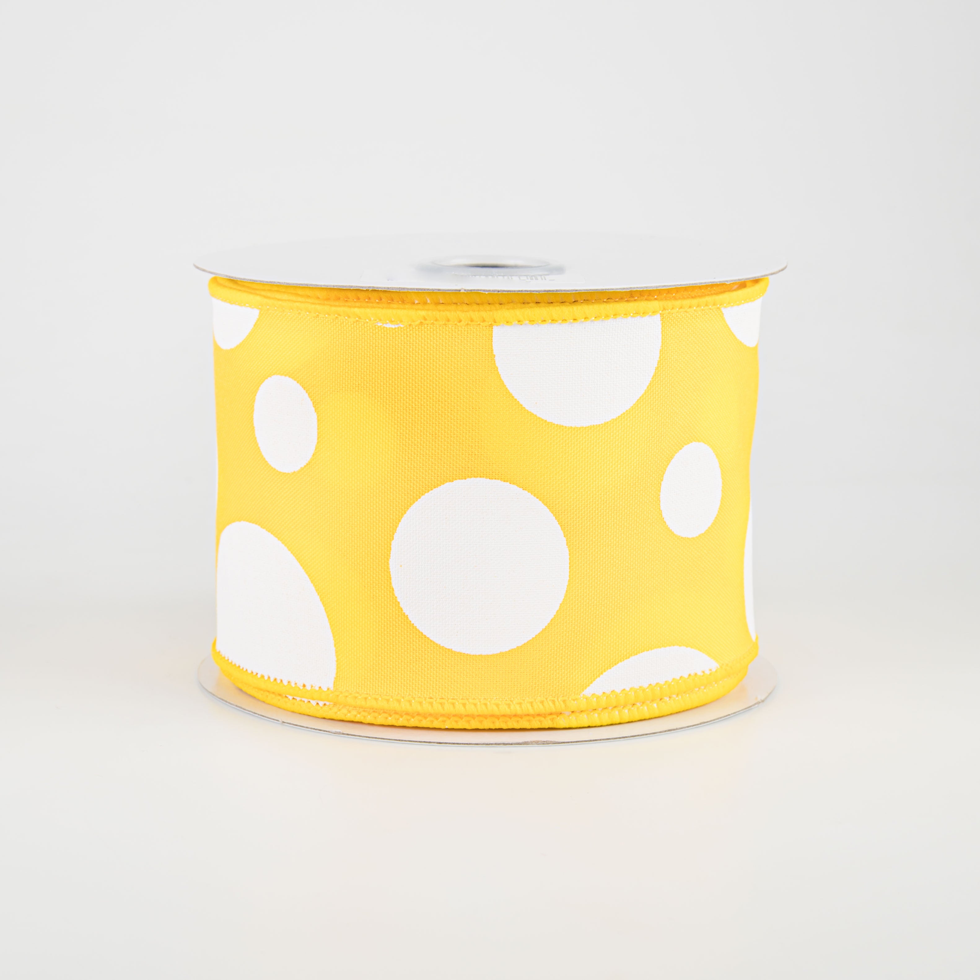 2.5" Giant Three Size Polka Dot Ribbon: Yellow & White (10 Yards)