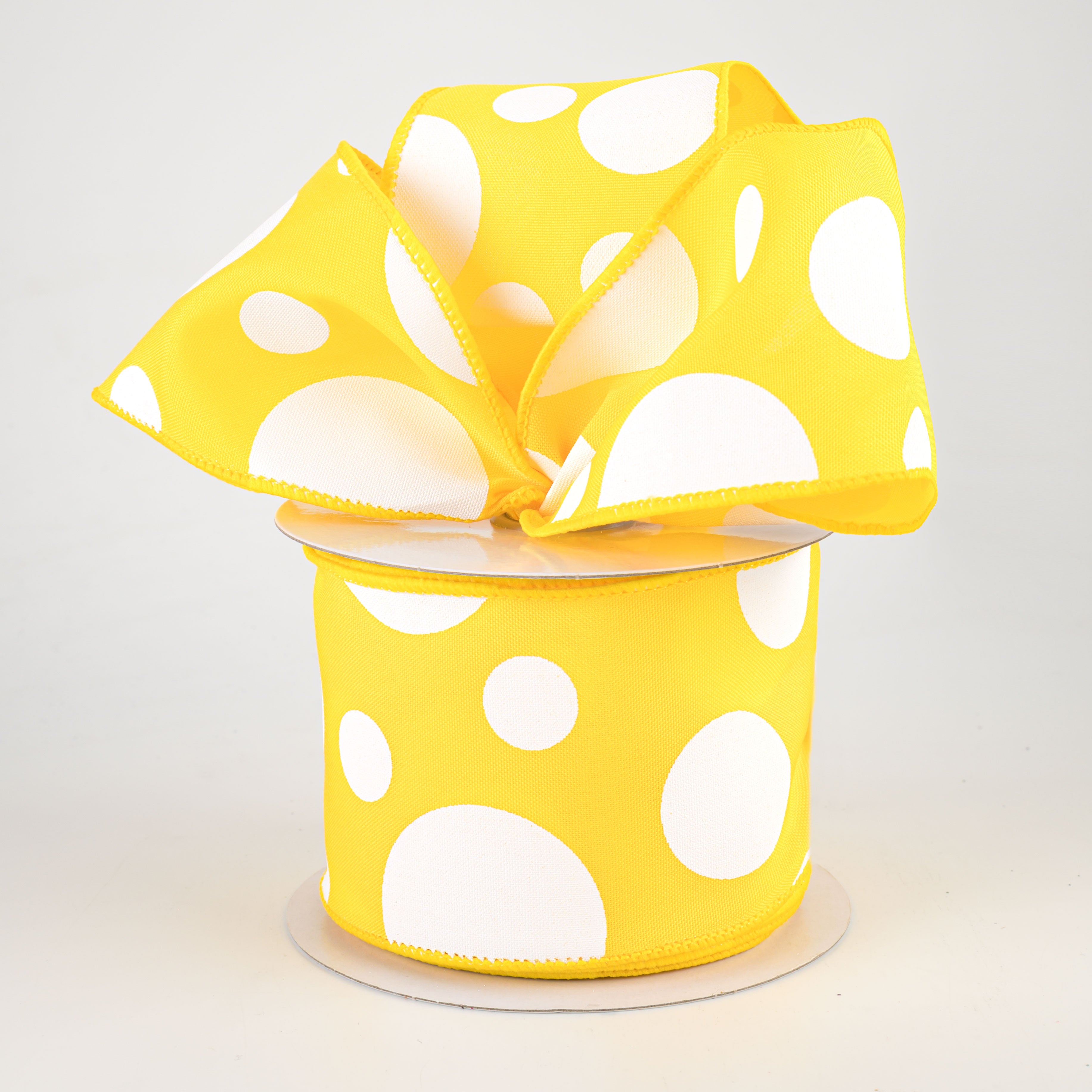 2.5" Giant Three Size Polka Dot Ribbon: Yellow & White (10 Yards)