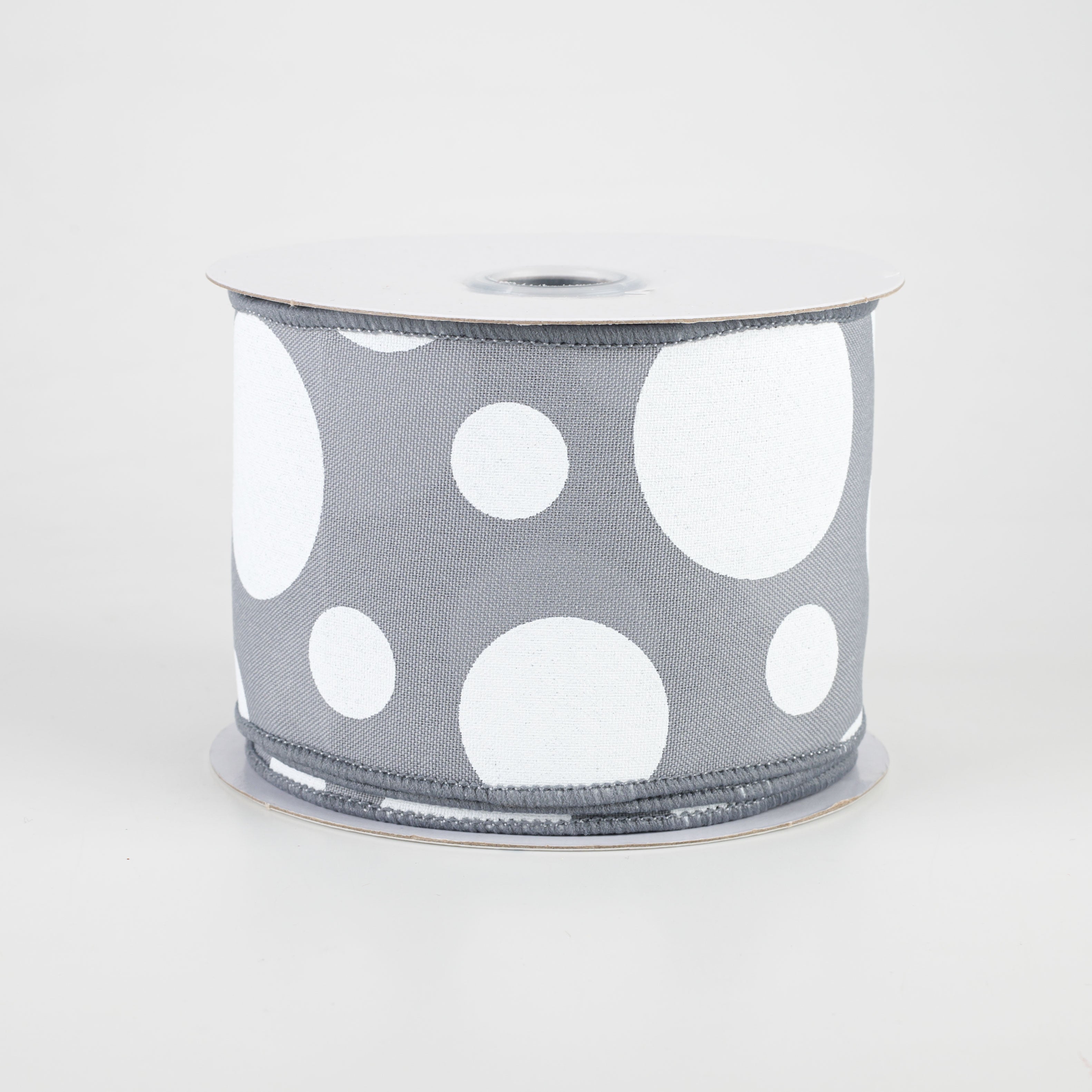 2.5" Giant Three Size Polka Dot Ribbon: Dark Grey & White (10 Yards)