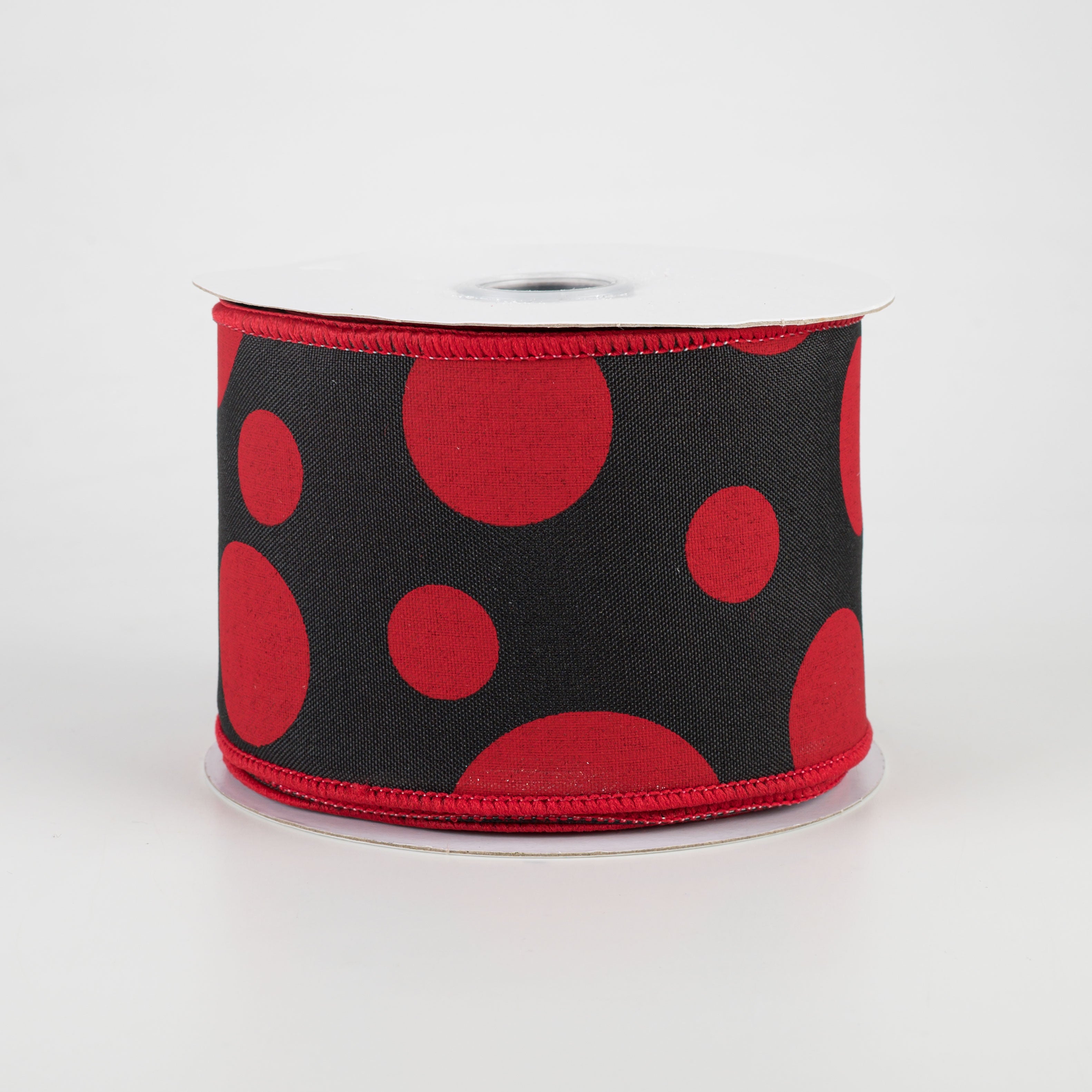 2.5" Giant Three Size Polka Dot Ribbon: Black & Red (10 Yards)