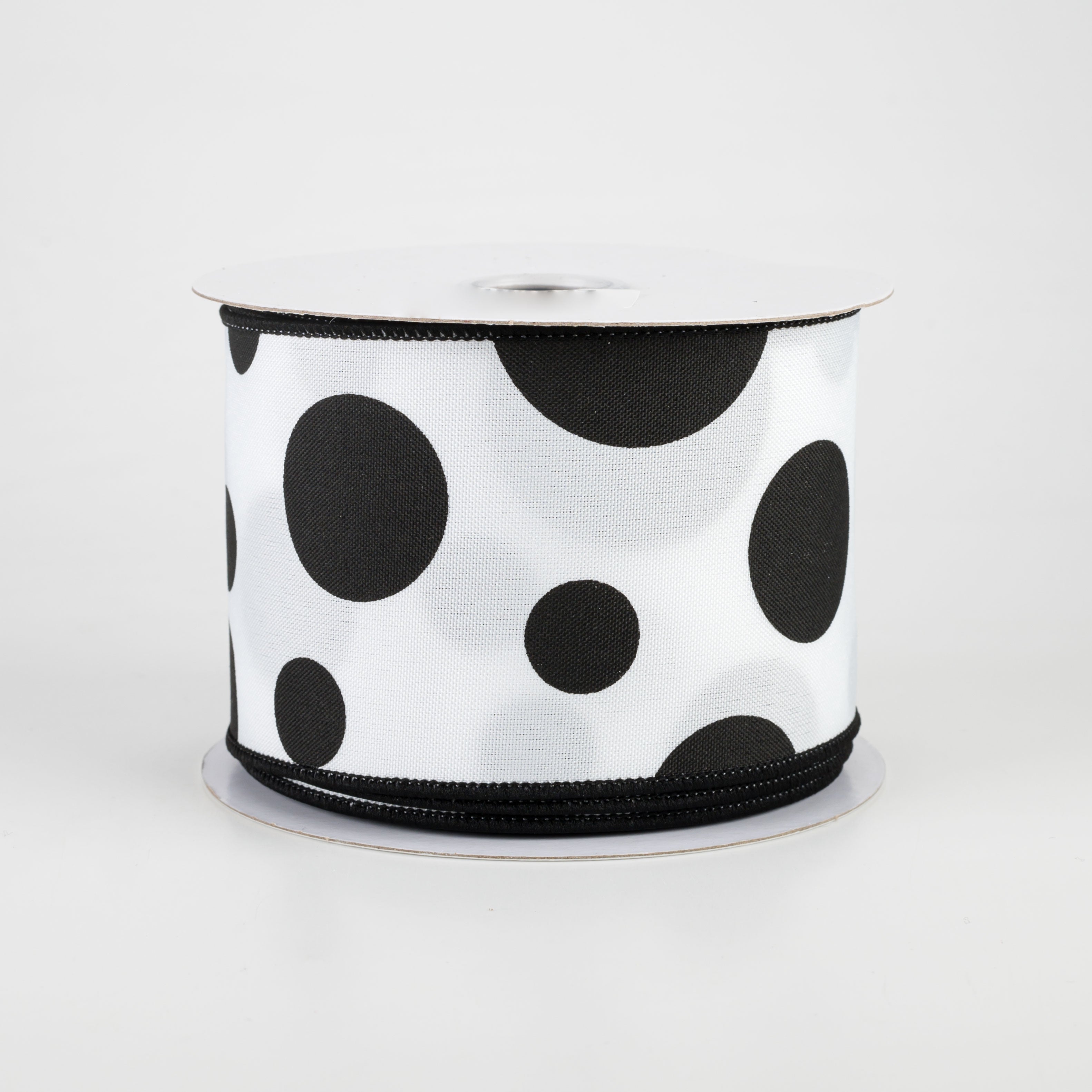 2.5" Giant Three Size Polka Dot Ribbon: White & Black (10 Yards)