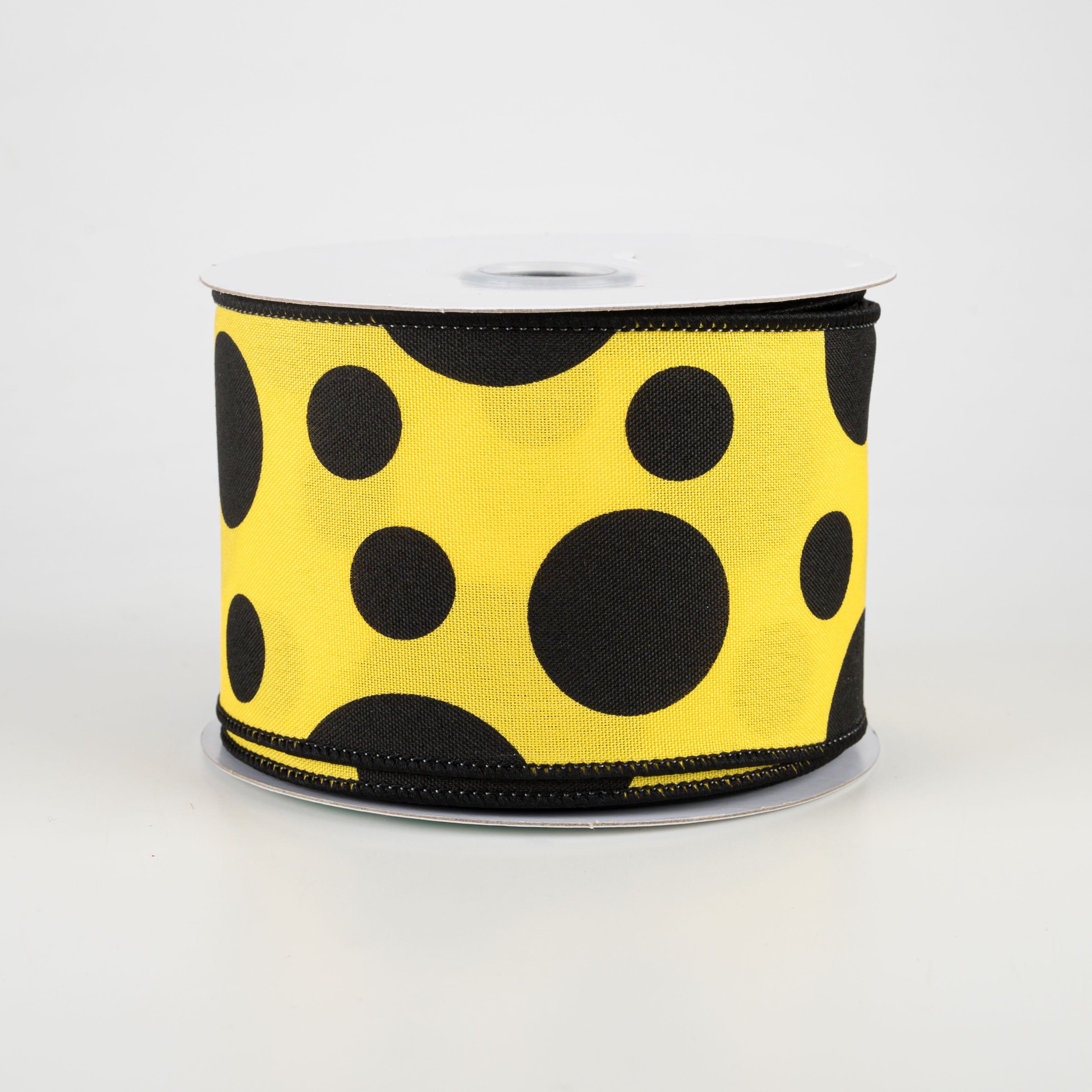 2.5" Giant Three Size Polka Dot Ribbon: Yellow & Black (10 Yards)