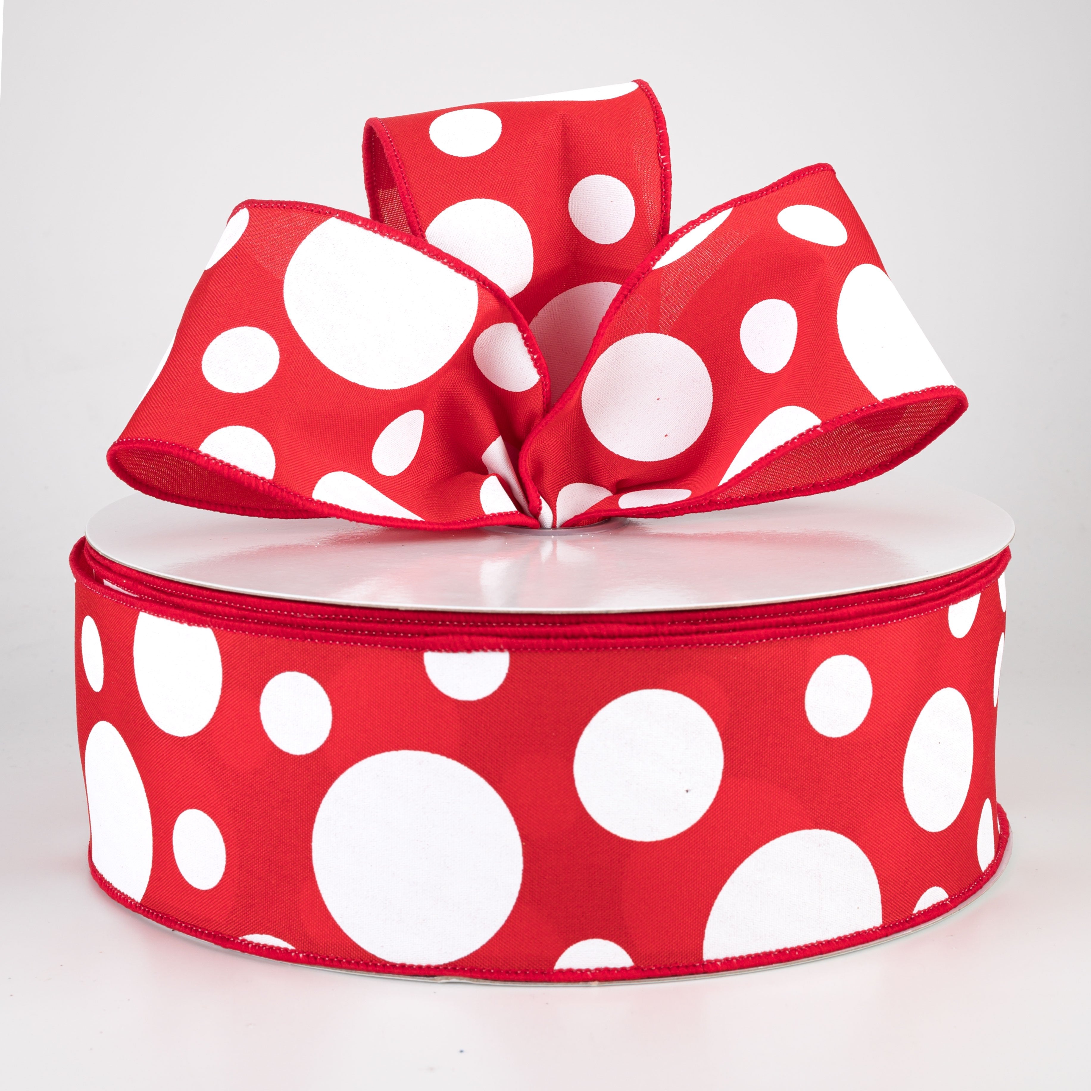 2.5" Giant Three Size Polka Dot Ribbon: Red & White (50 Yards)