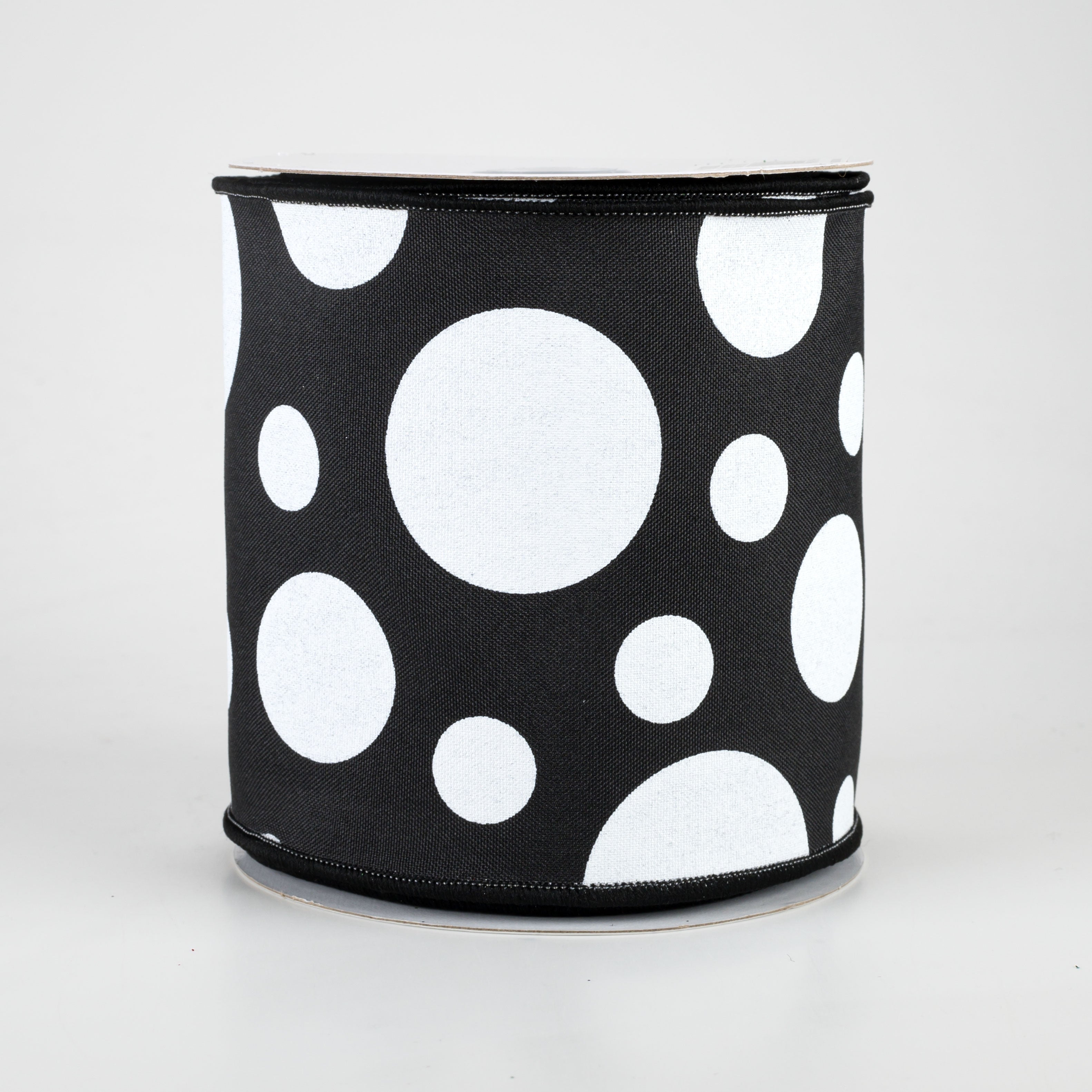 4" Giant Three Size Polka Dot Ribbon: Black & White (10 Yards)