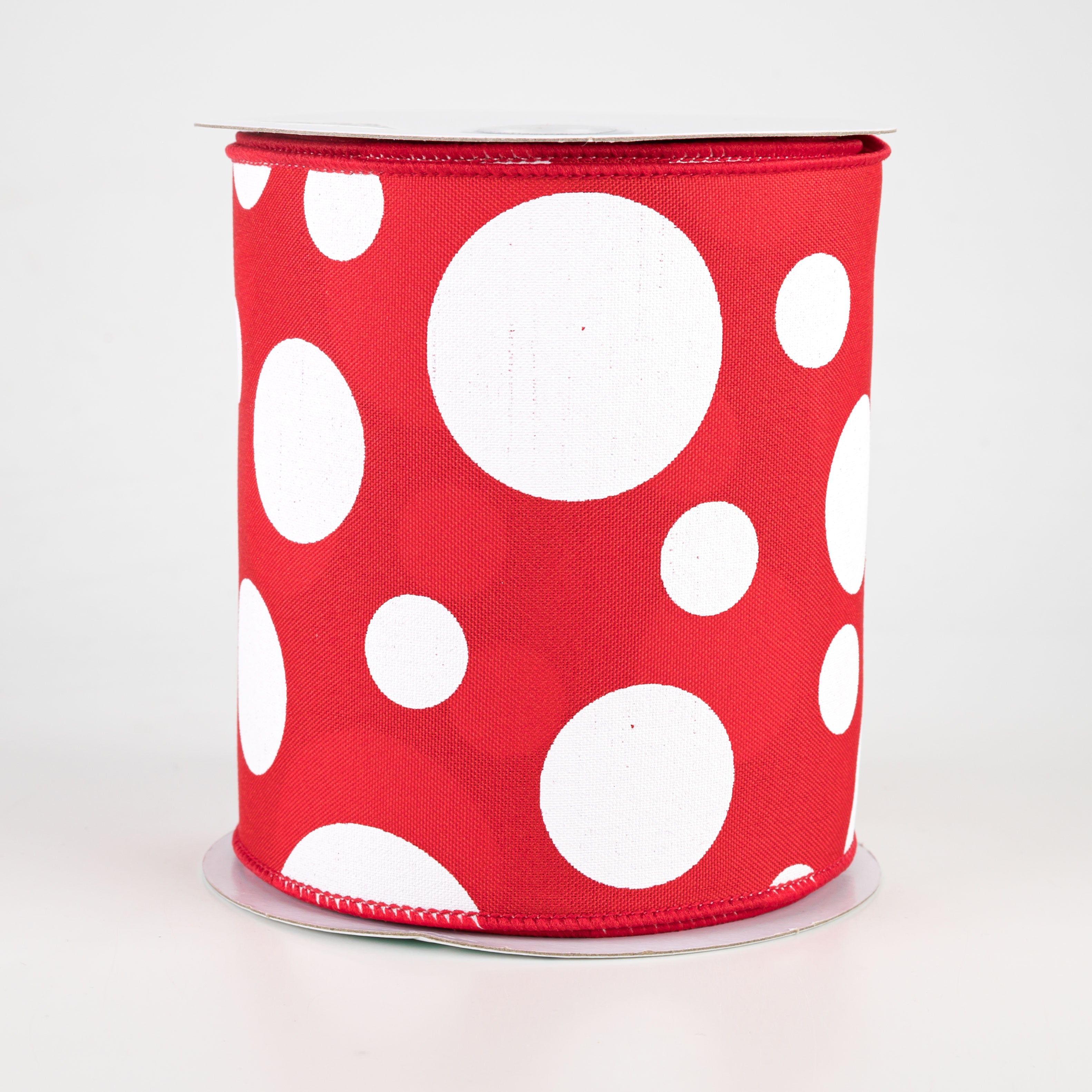 4" Giant Three Size Polka Dot Ribbon: Red & White (10 Yards)