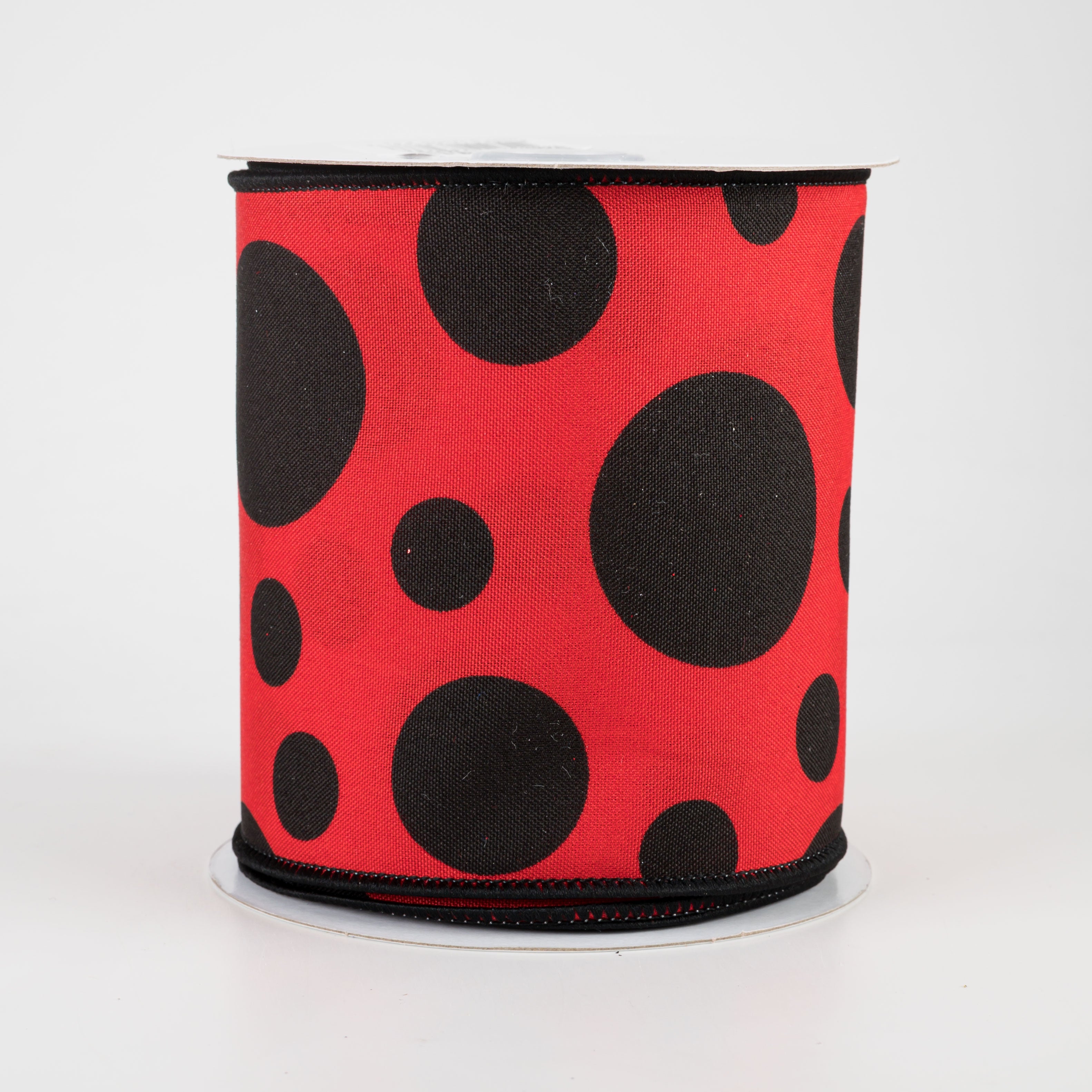 4" Giant Three Size Polka Dot Ribbon: Red & Black (10 Yards)