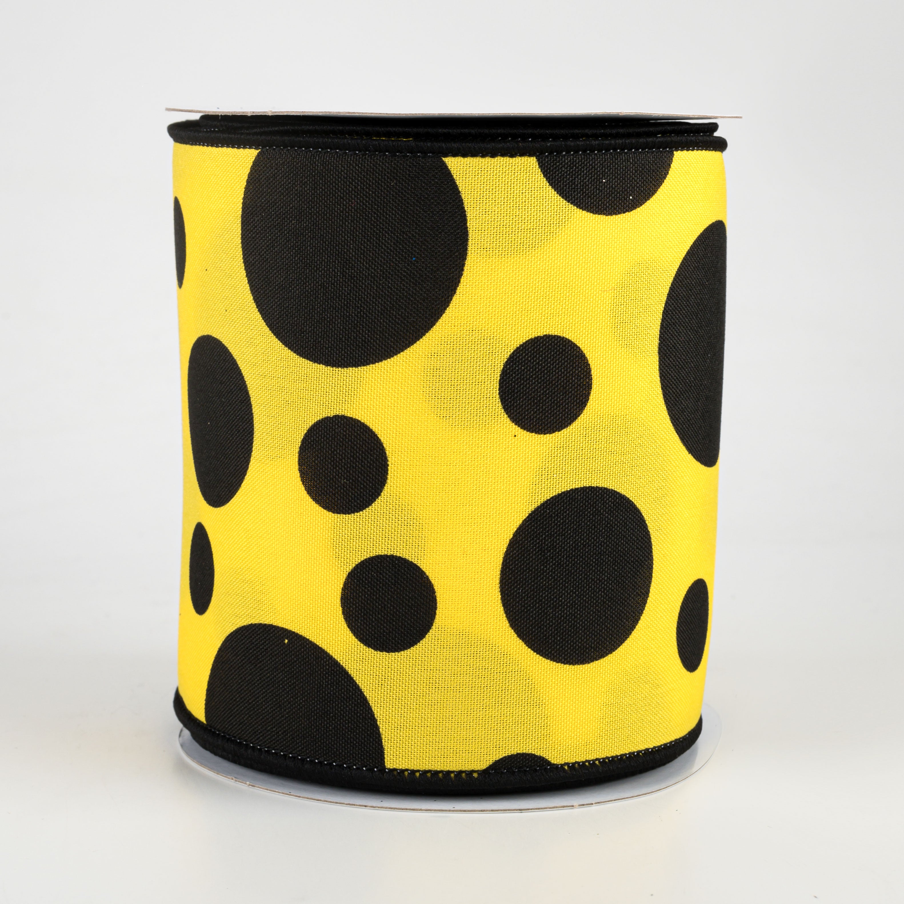 4" Giant Three Size Polka Dot Ribbon: Yellow & Black (10 Yards)
