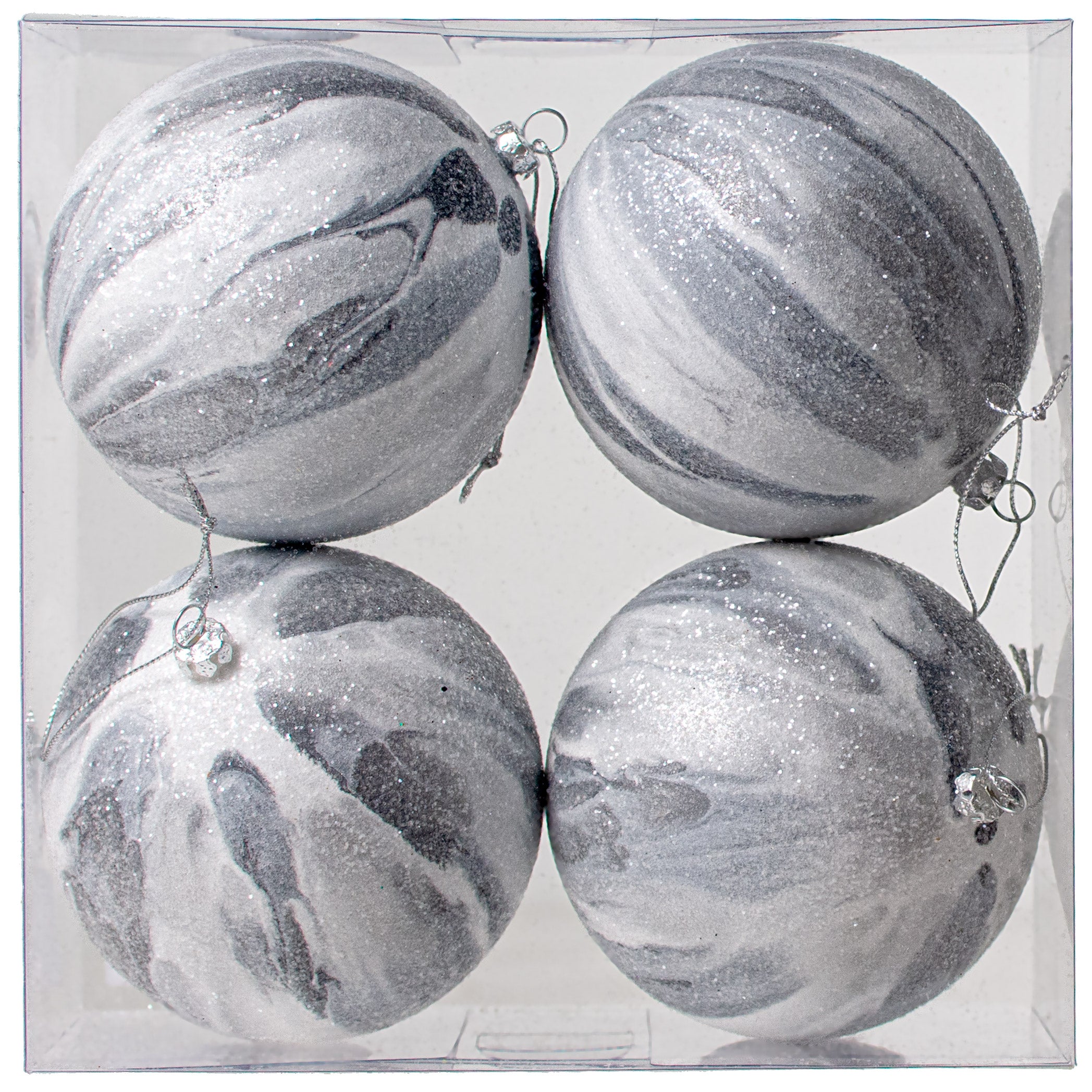 100MM Frosted Marble Ball Ornaments: Pewter White (4)