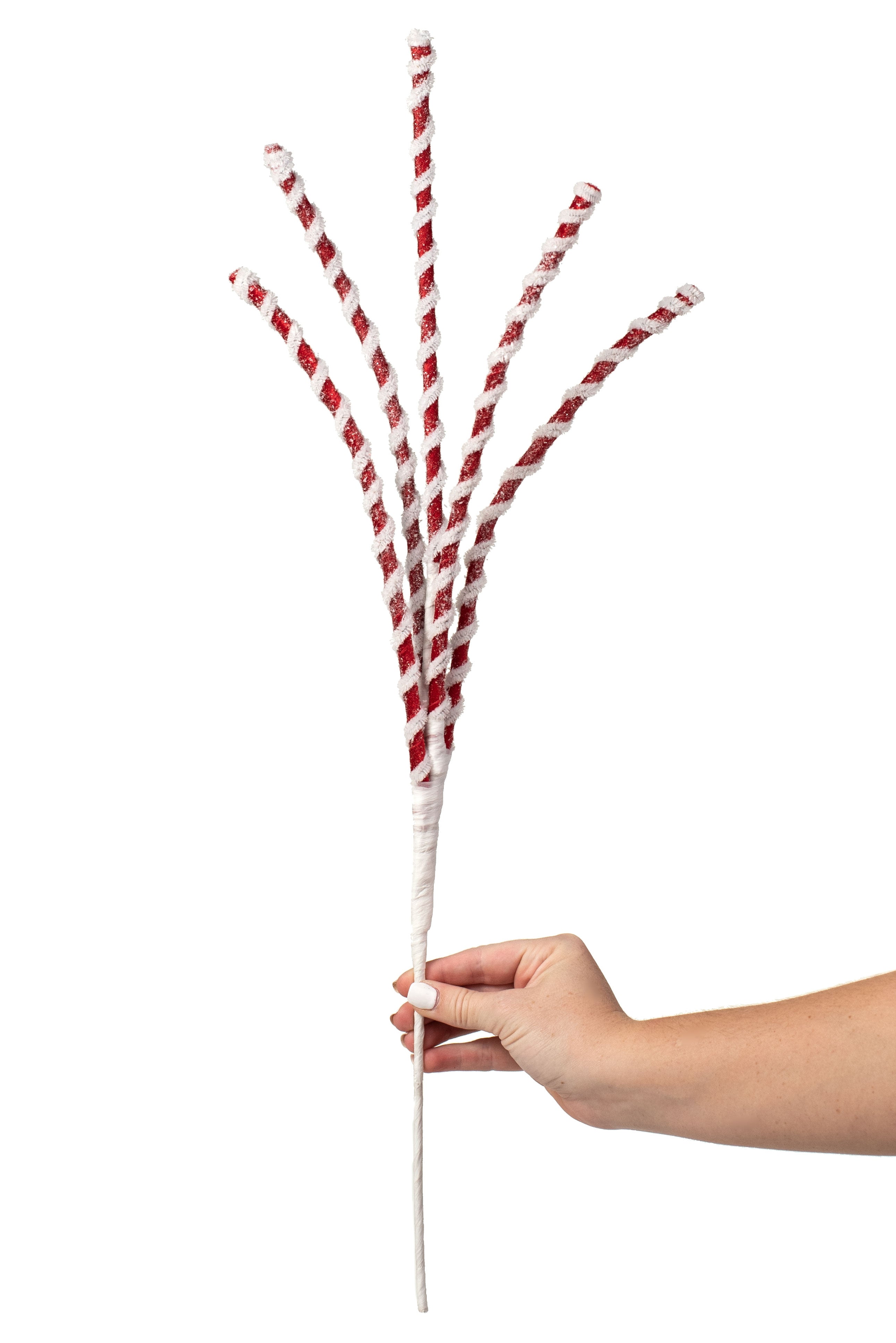 23" Frosted Twizzle Spray: Red & White