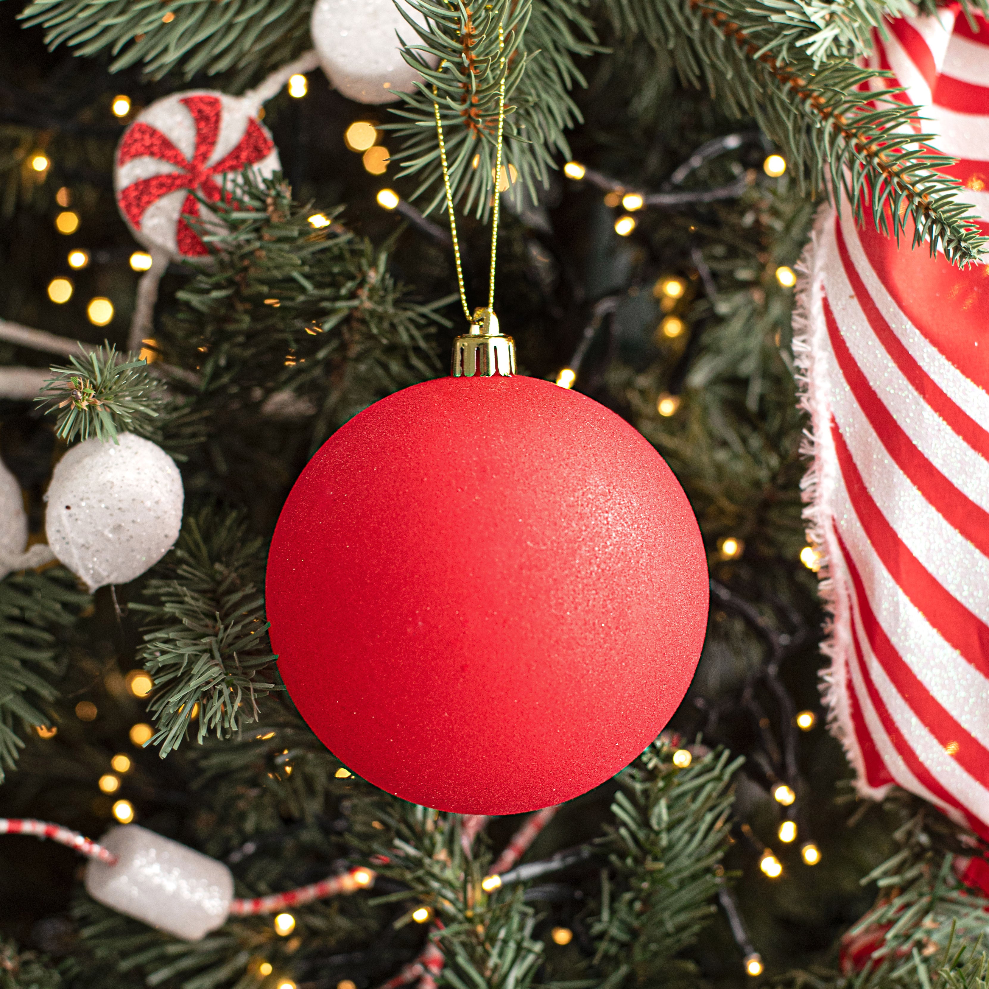 100MM Smooth Flocked Ball Ornament: Red