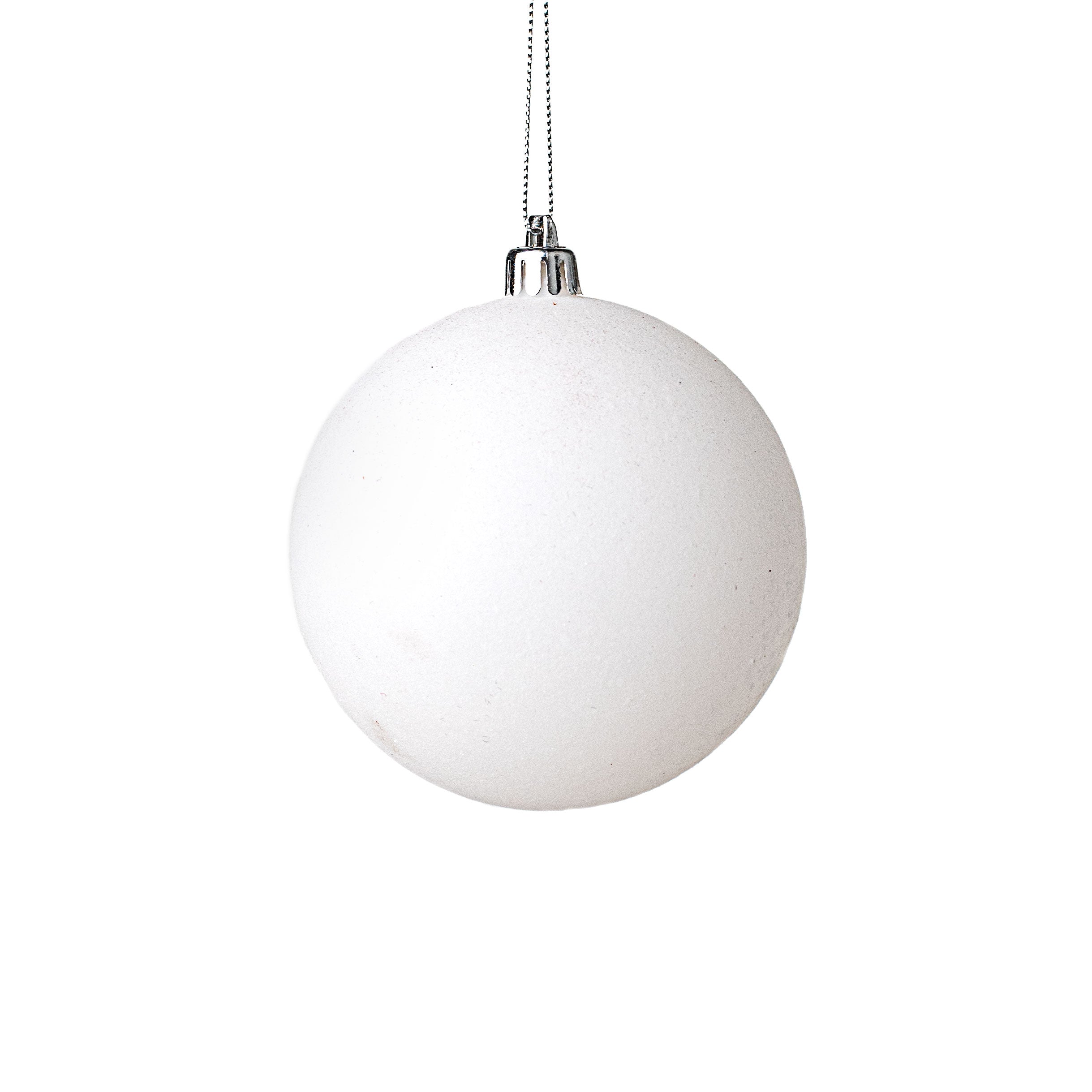 100MM Smooth Flocked Ball Ornament: White