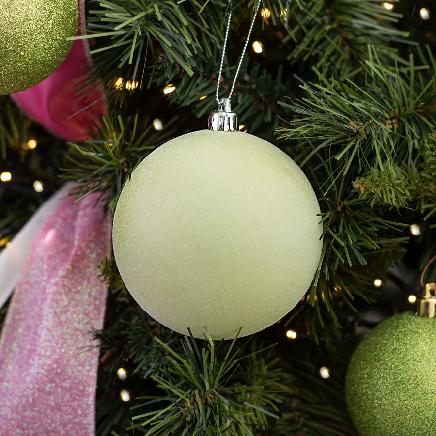 100MM Smooth Flocked Ball Ornament: Sage Green
