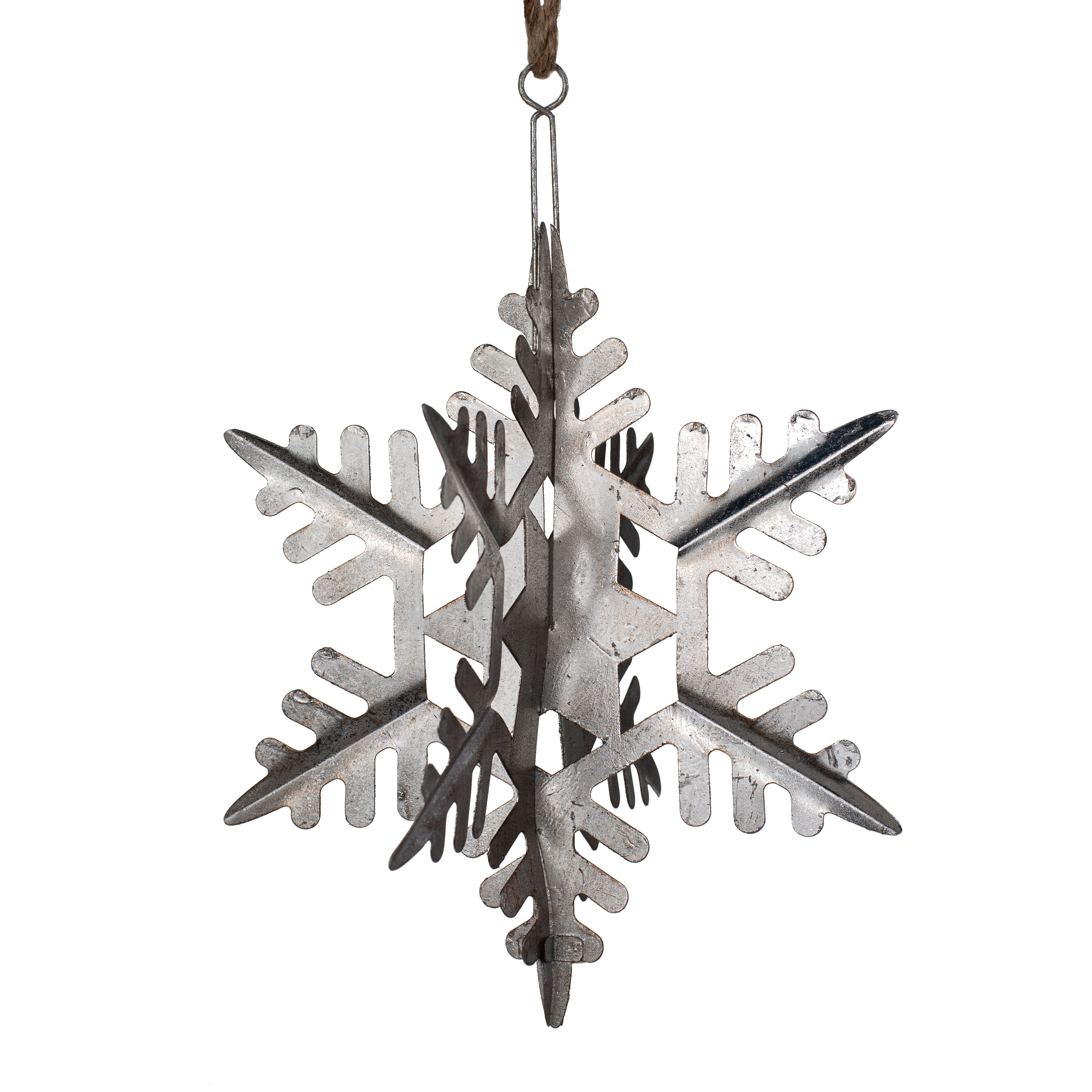 10" Metal 3D Snowflake Ornament: Antique Silver Leaf