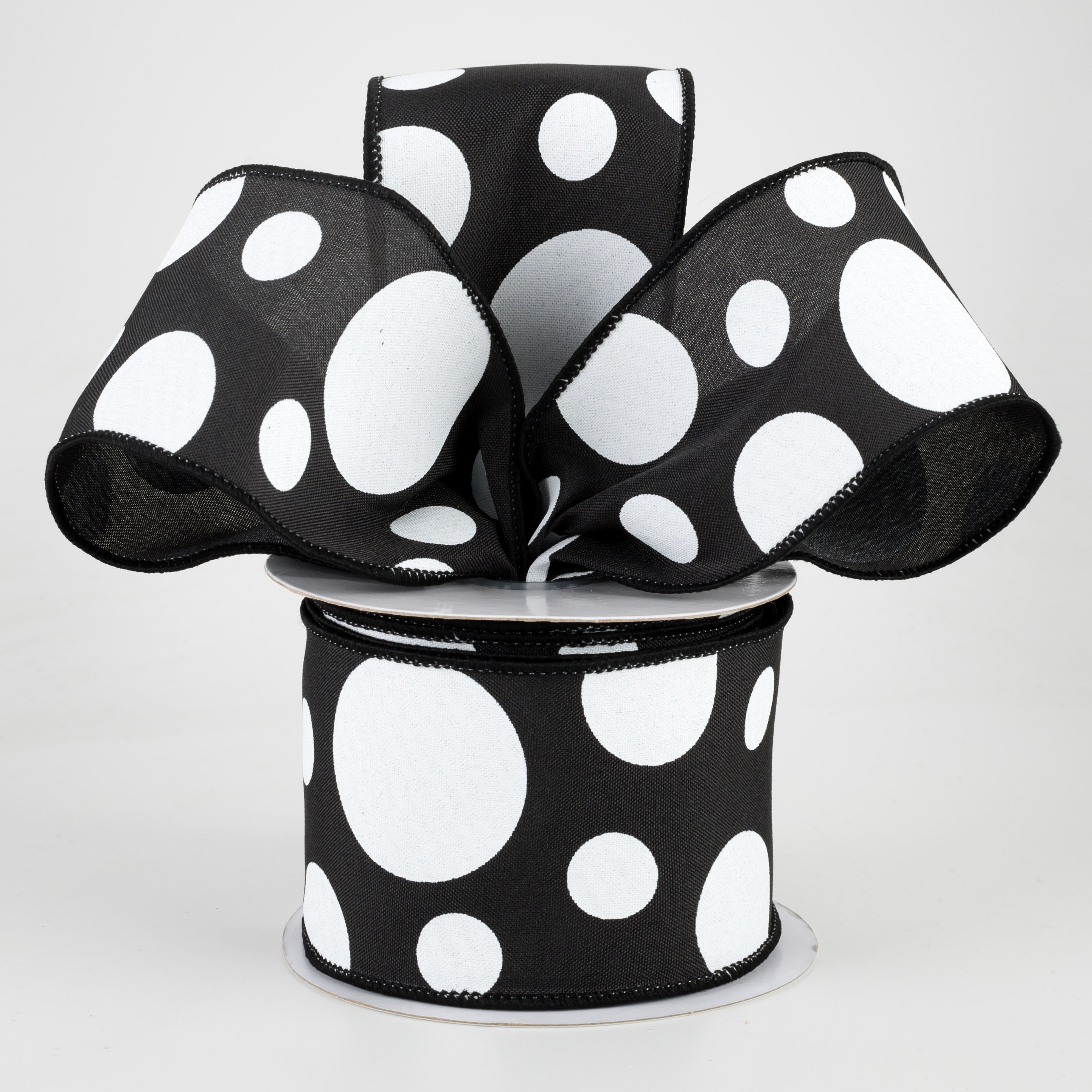 2.5" Giant Three Size Polka Dot Ribbon: Black & White (10 Yards)