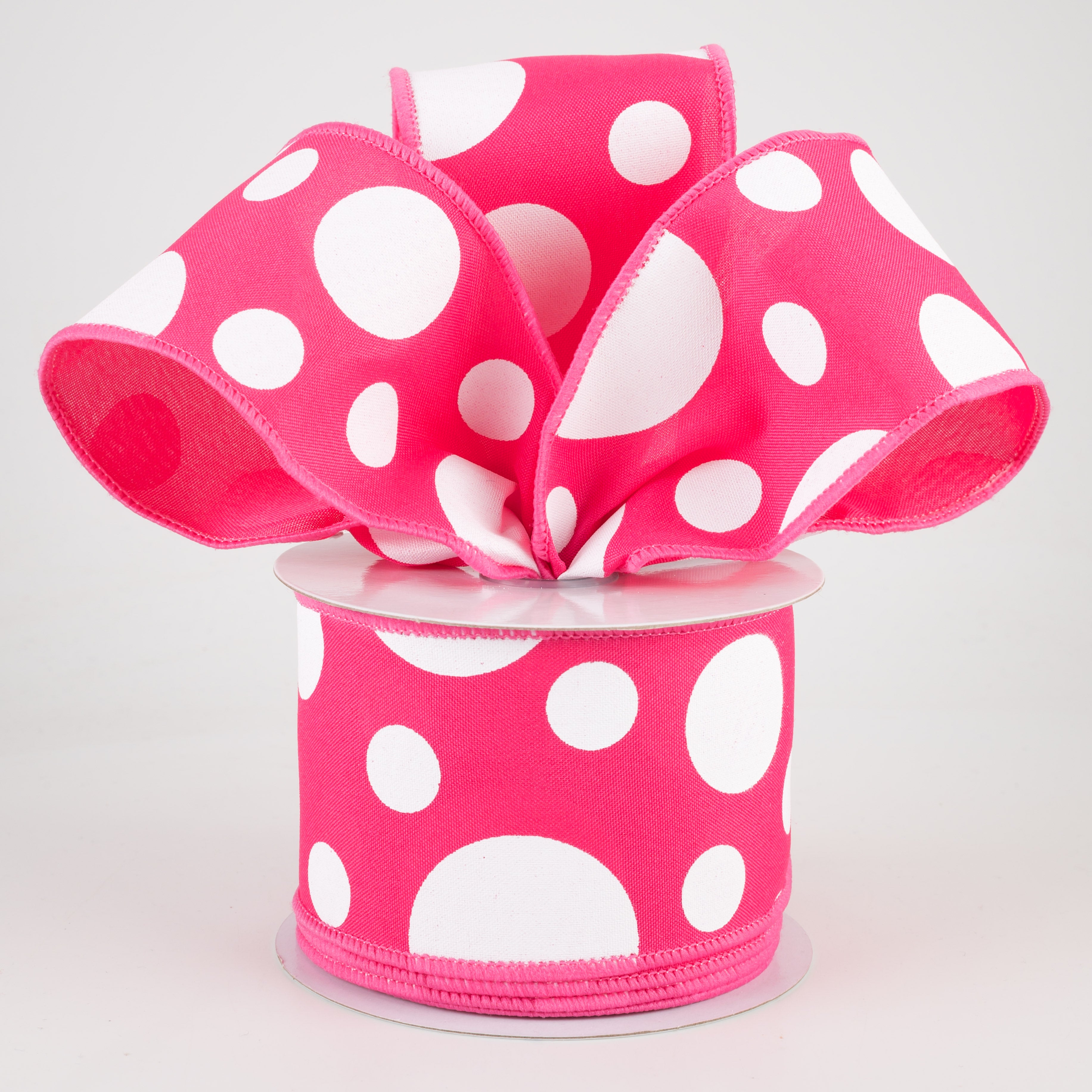 2.5" Giant Three Size Polka Dot Ribbon: Hot Pink & White (10 Yards)
